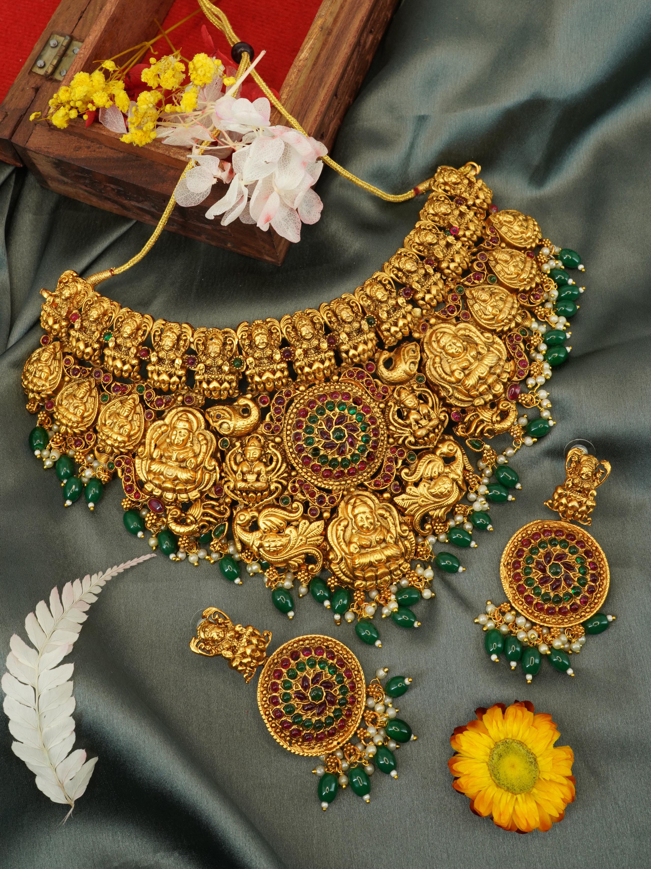 Premium Gold Plated Heavy Laxmi Choker Necklace set for Special Occasions 9638N