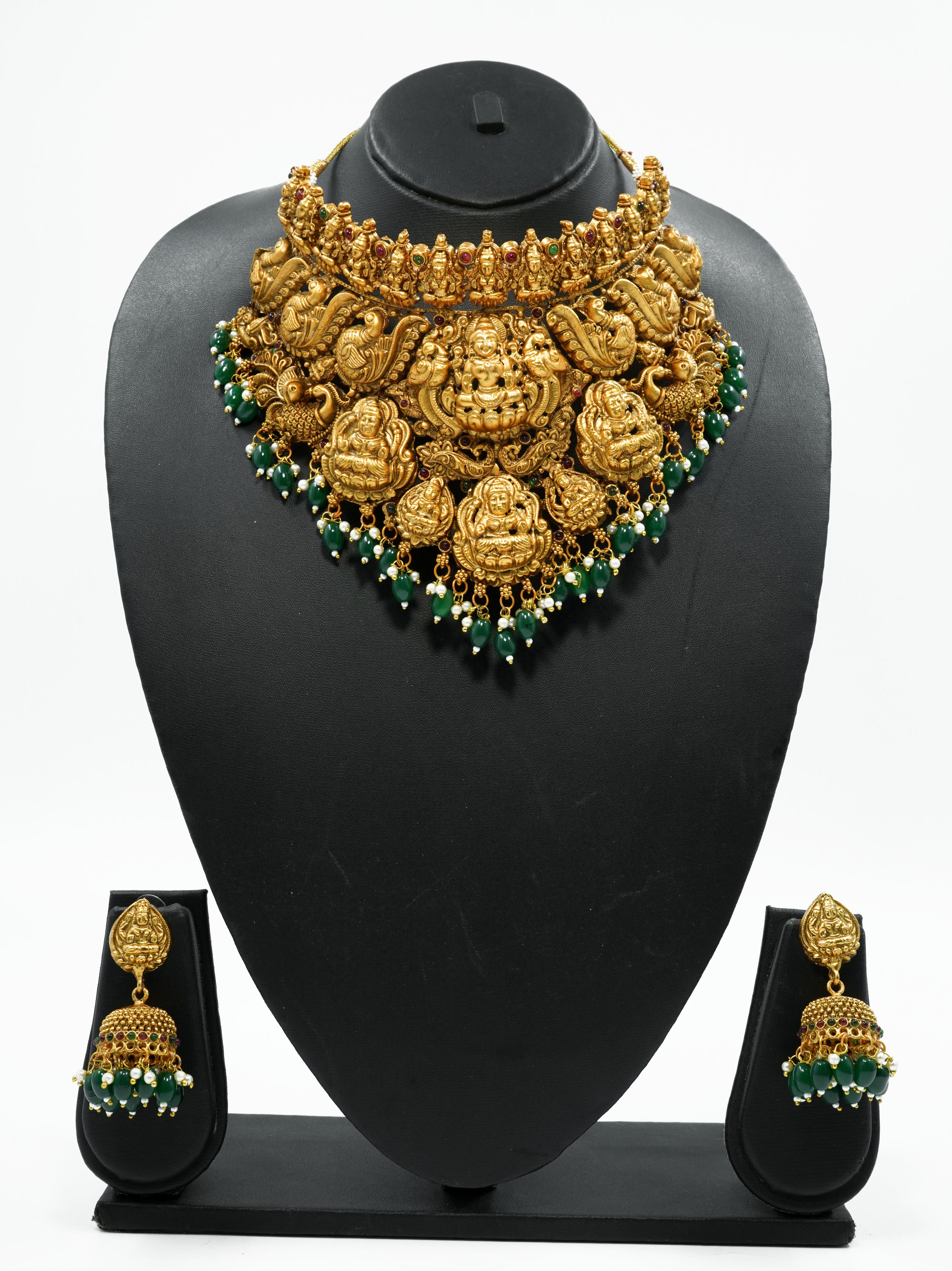 Premium Gold Plated Heavy Laxmi Choker Necklace set for Special Occasions 9639N