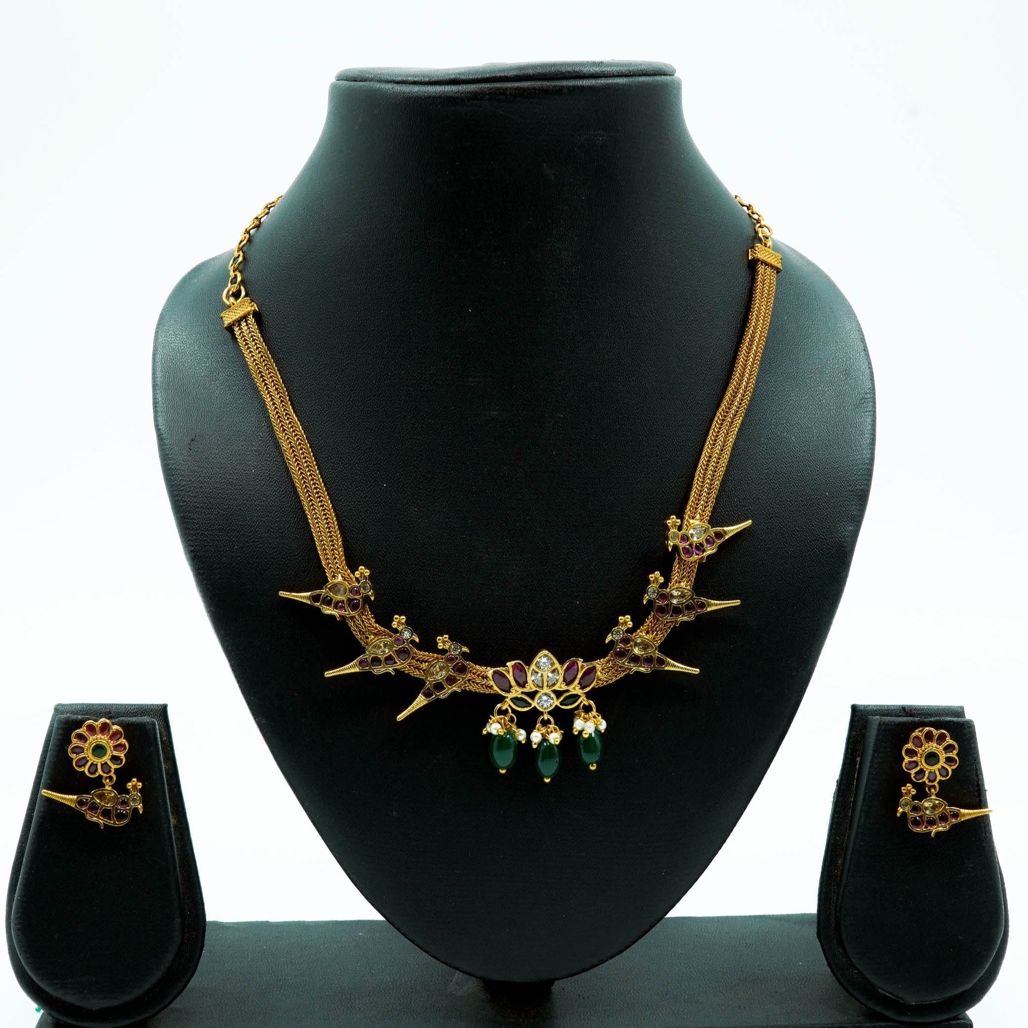 Premium Gold Plated Kempu Stone studded Designer Necklace set 10469N