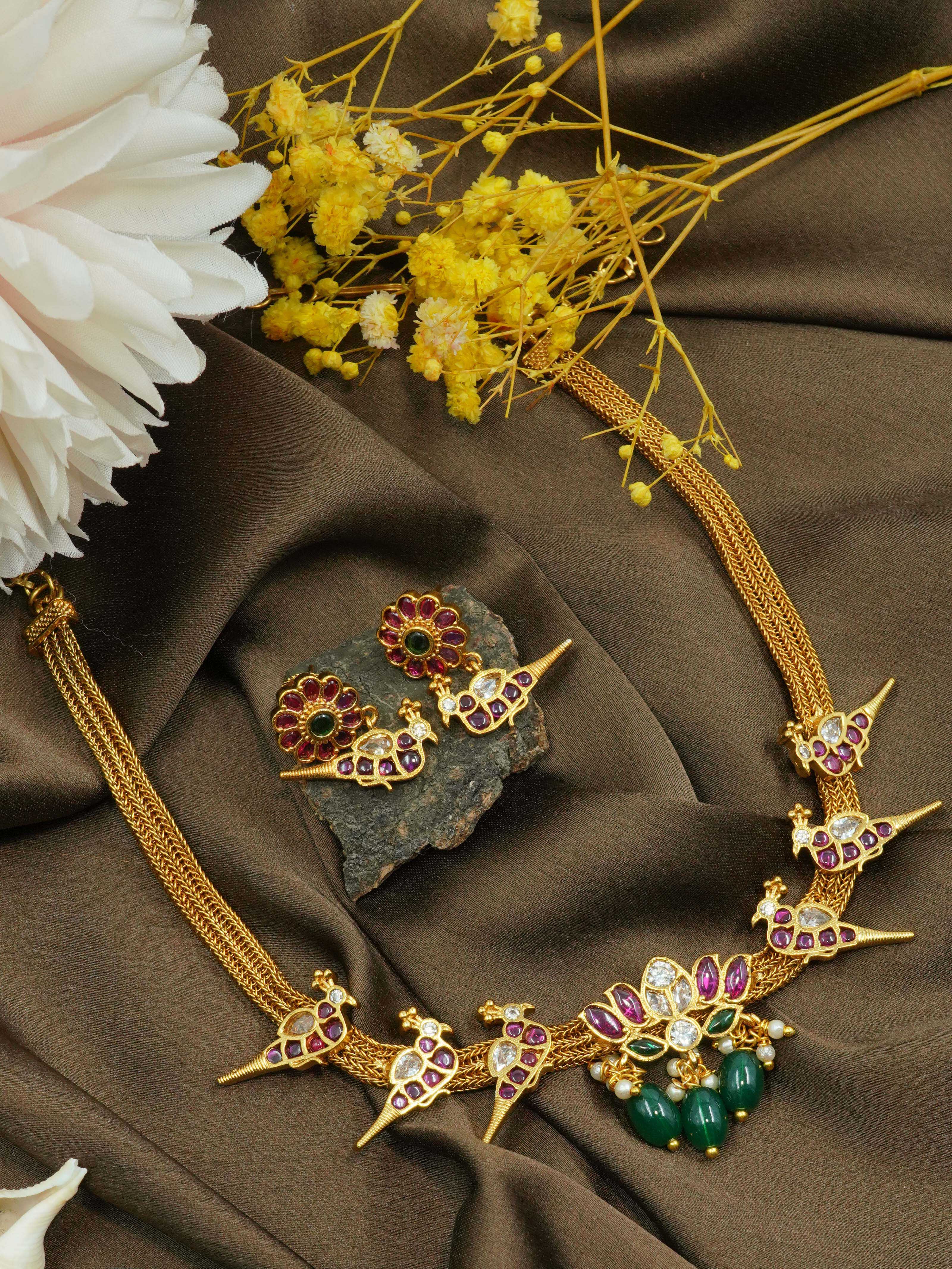 Premium Gold Plated Kempu Stone studded Designer Necklace set 10469N