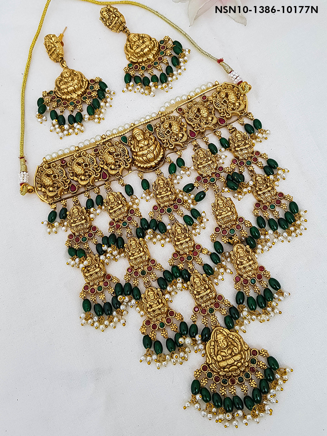 Premium Gold Plated Long Bridal Necklace Set with Stones 10177N