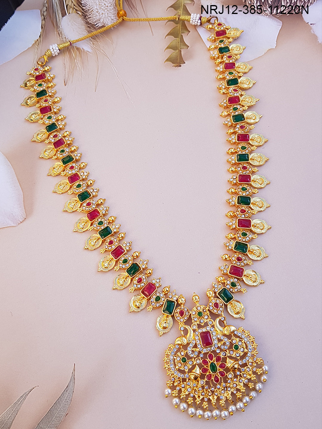 Premium Gold Plated Long Necklace with Multi colour CZ Stones 11220N