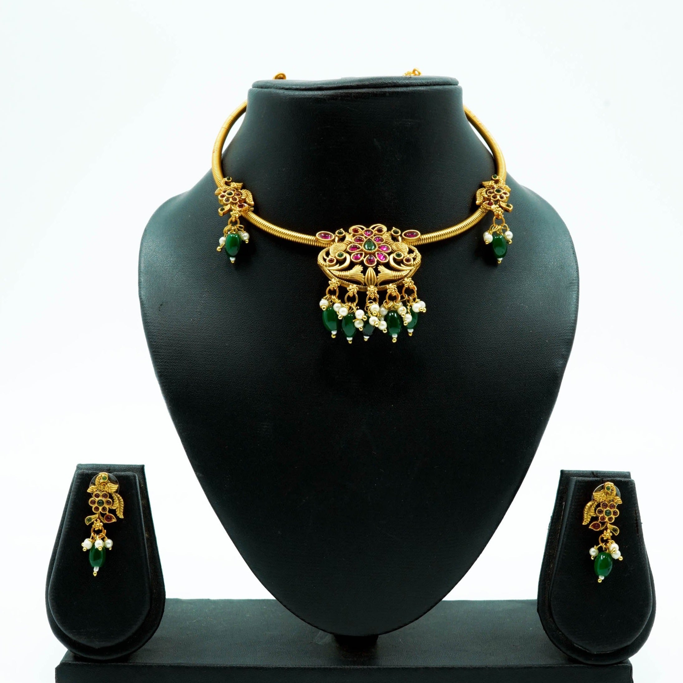 Premium Gold Plated Pipe Necklace set with Multicolour stones 10485N