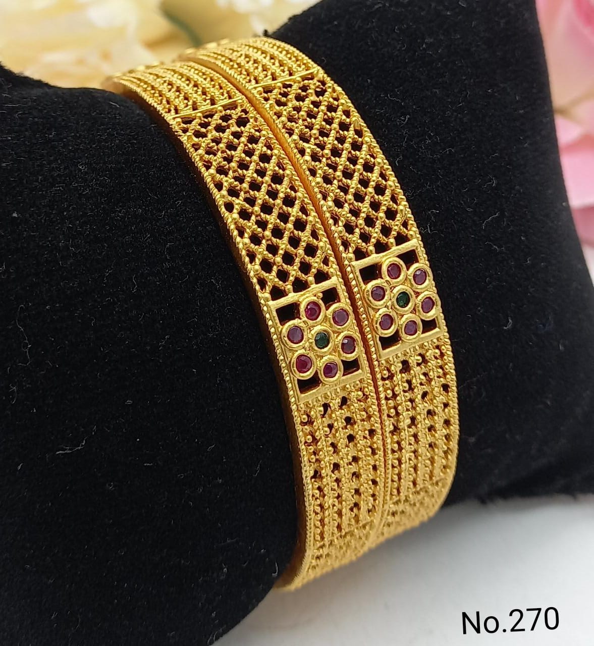 Premium Gold Plated Set of 2 designer Bangles with Red stones7765A