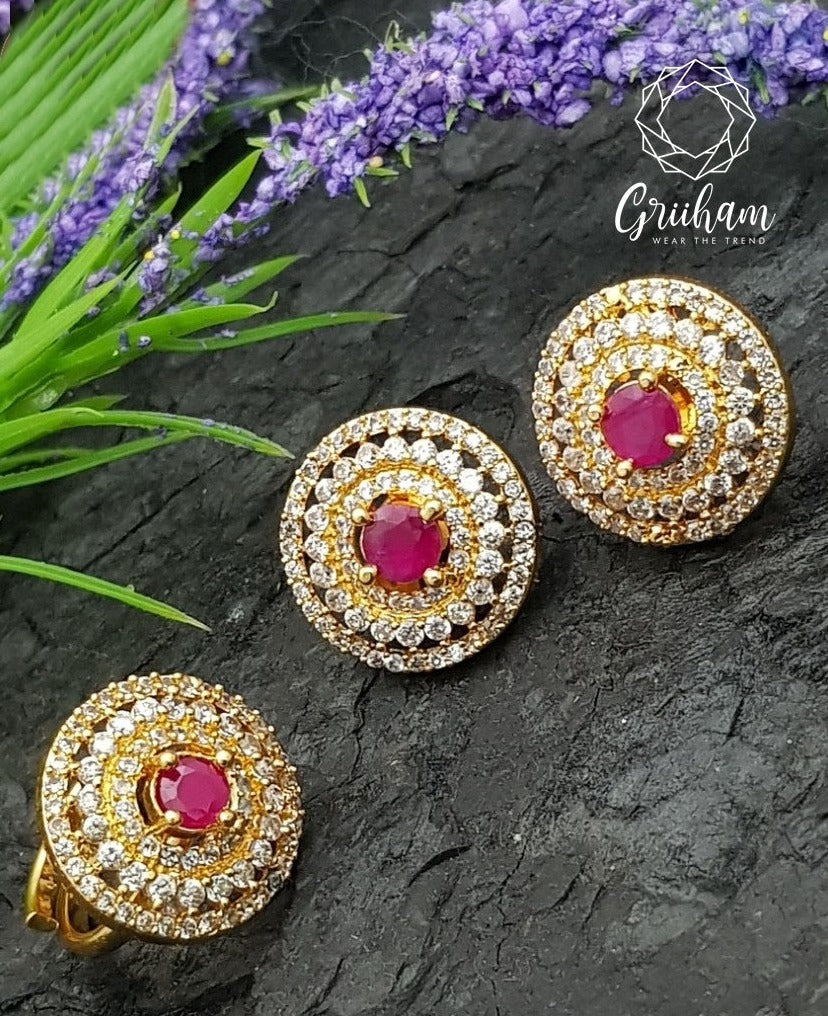 Premium Gold Plated high quality AD Jhumki/Earrings with adjustable finger ring 7004N