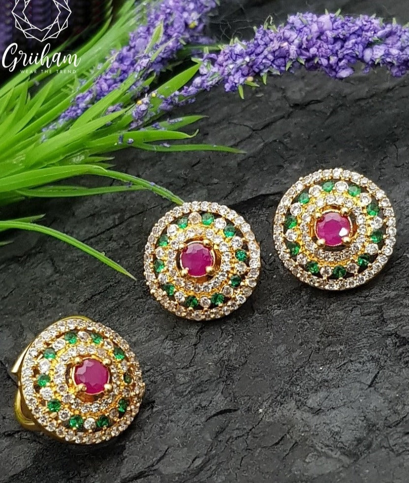 Premium Gold Plated high quality AD Jhumki/Earrings with adjustable finger ring 7008N