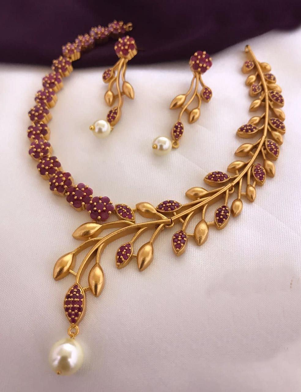 Premium Gold Plated with CZ stones Designer Necklace Set 8825N-Necklace Set-Griiham-Red-Griiham
