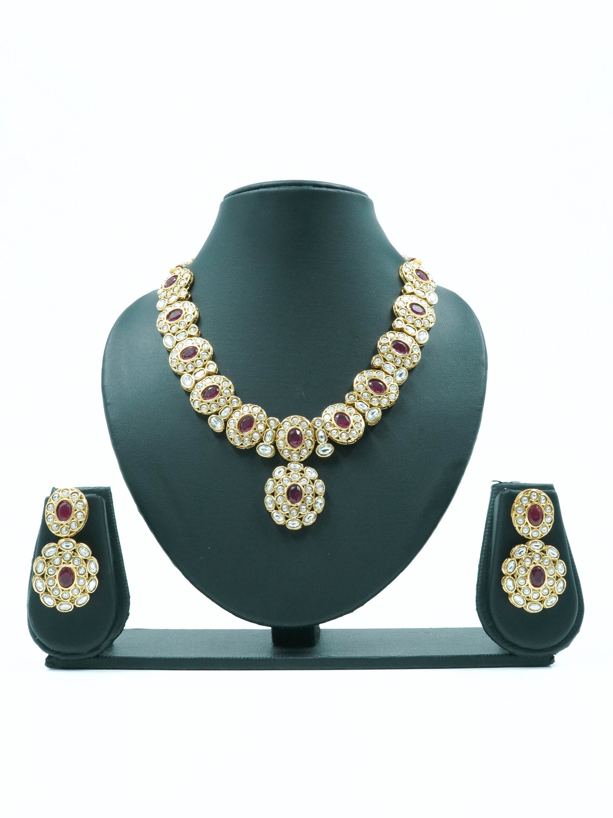 Premium Gold Polki Necklace Set with Colour Options 12579N