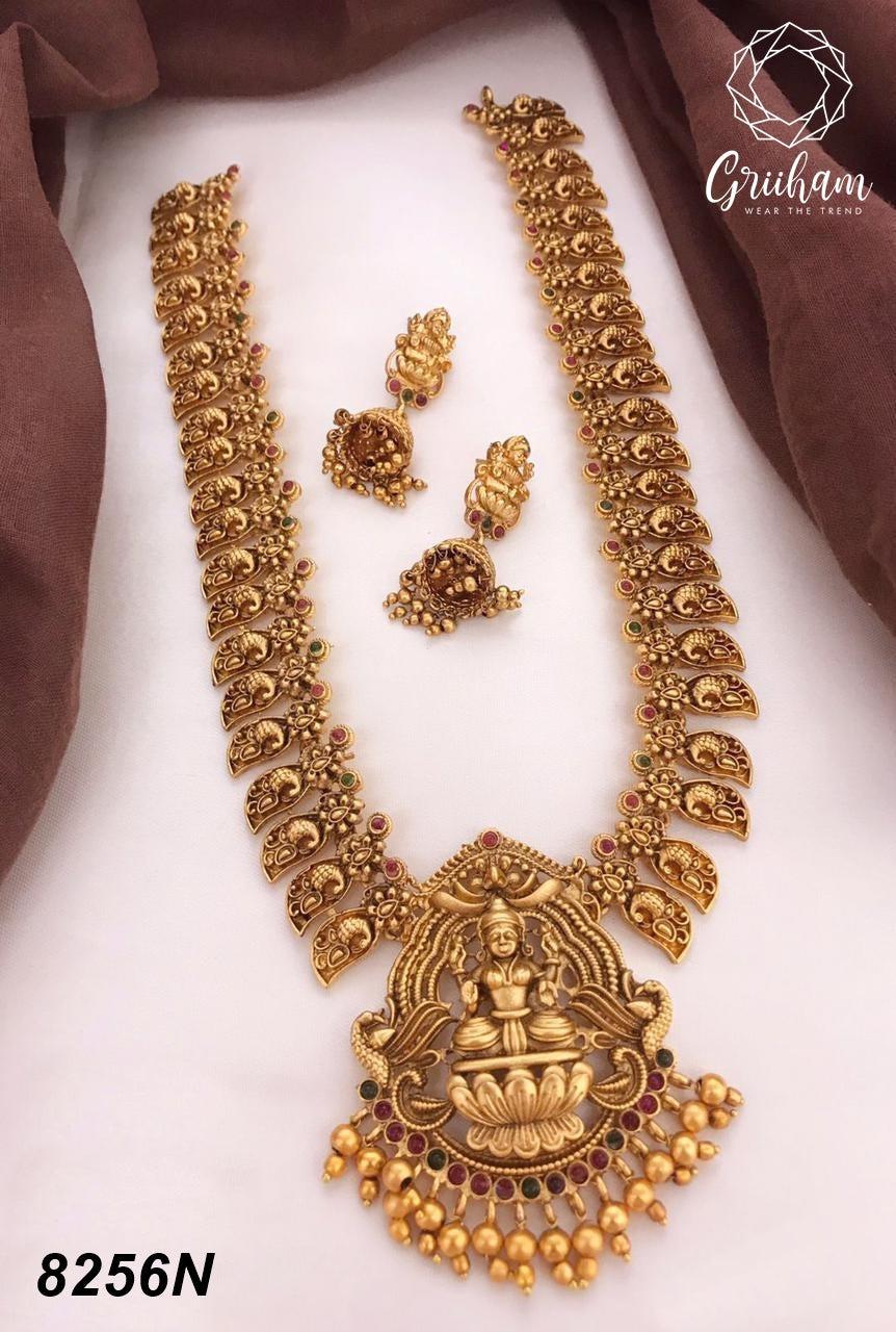 Premium Gold finish Laxmi Long necklace set 8256N-Necklace Set-Kanakam-Griiham