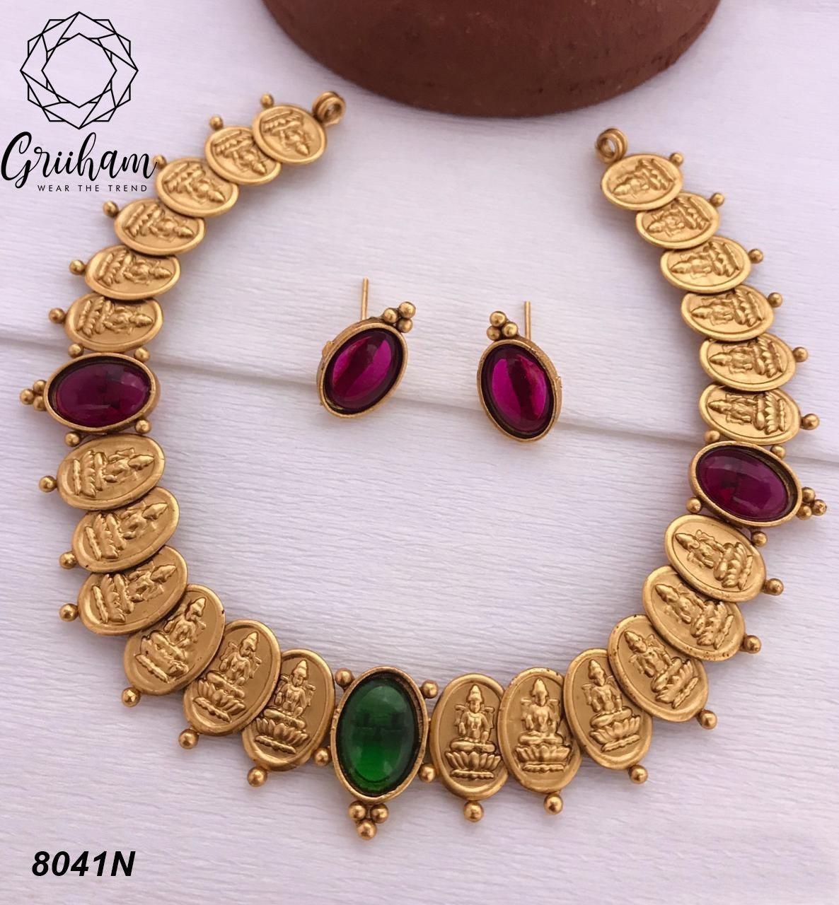 Premium Gold plated Floral Design Necklace set 8039N-Necklace Set-Kanakam-Multi-Griiham