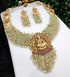Premium Gold plated Laxmi with colored beads Short Necklace Set 8183N-Necklace Set-Kanakam-Mint green-Griiham