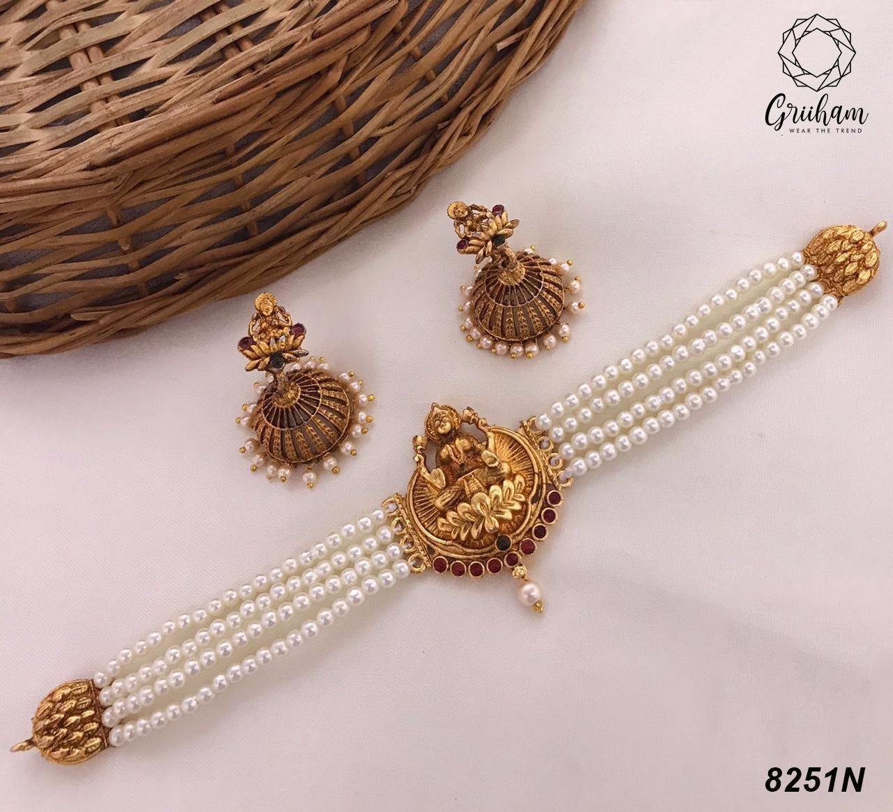 Premium Gold plated Necklace Set choker 8251N-Necklace Set-Kanakam-Griiham