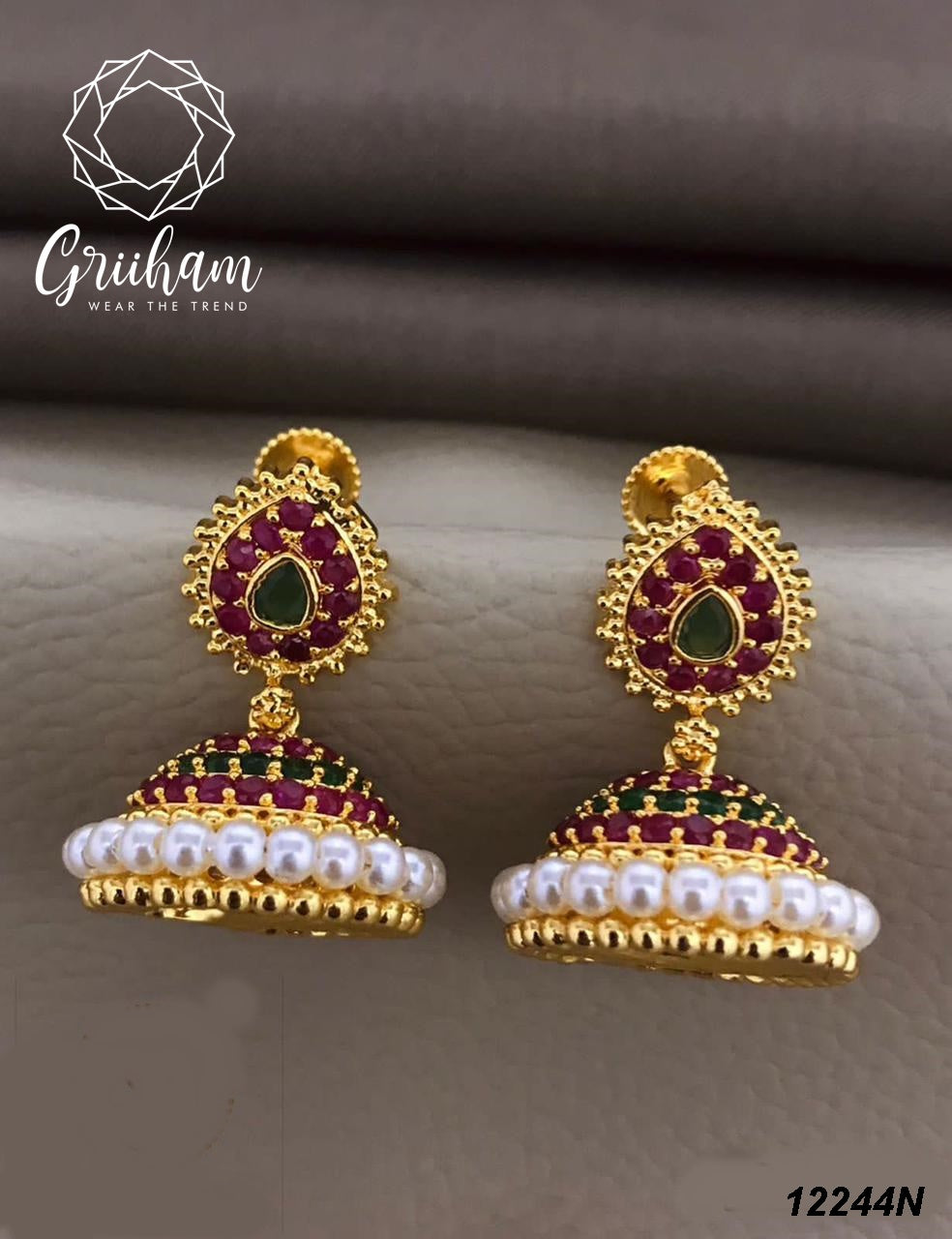 Premium High Gold Plated Earring/ Jhumka with south india screw12244N