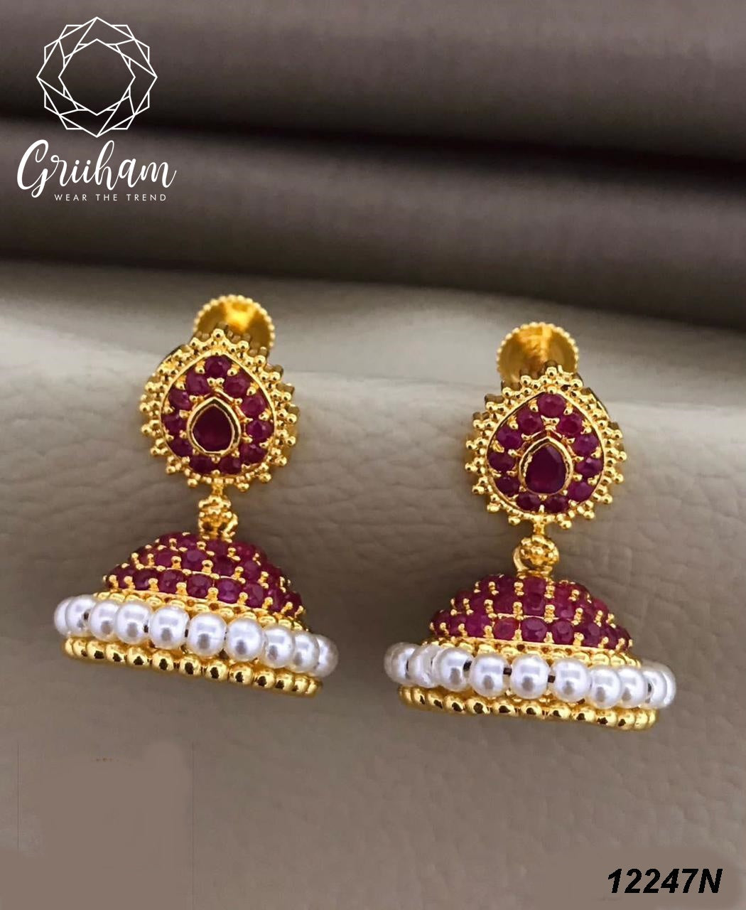 Premium High Gold Plated Earring/ Jhumka with south india screw12244N