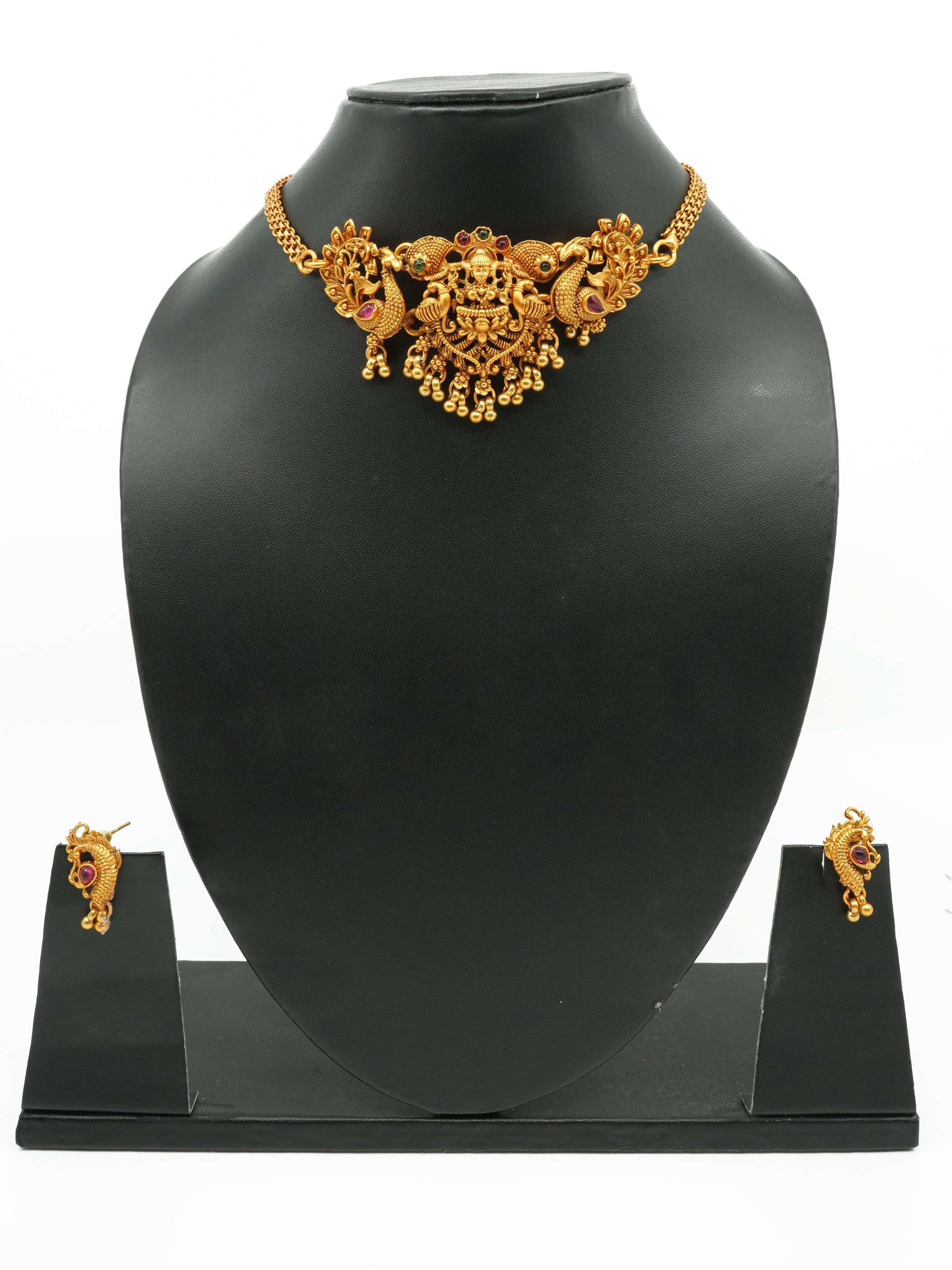 Premium Laxmi Gold Finish choker necklace set 10953N