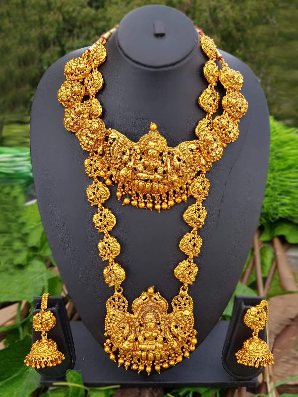 Premium Matt Gold finish Laxmi design long /grand Har / Aram/Haram necklace Combo set NSN07-742-4548N