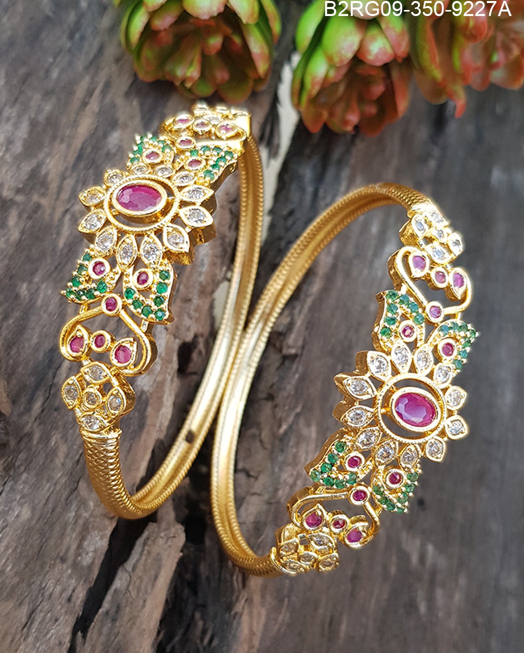 Premium Micro Gold Plated Set of 2 Temple Bangles 9227A