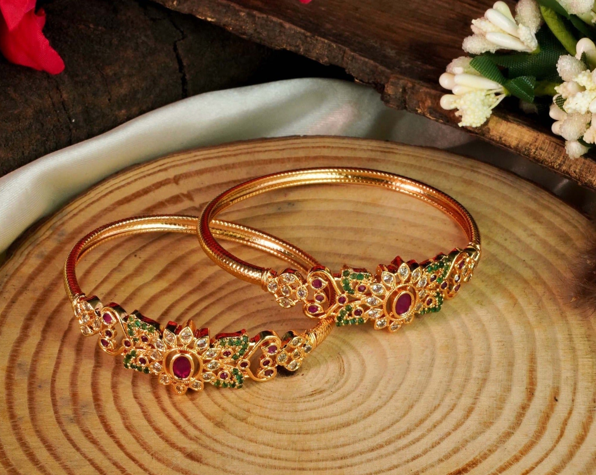 Premium Micro Gold Plated Set of 2 Temple Bangles 9227A
