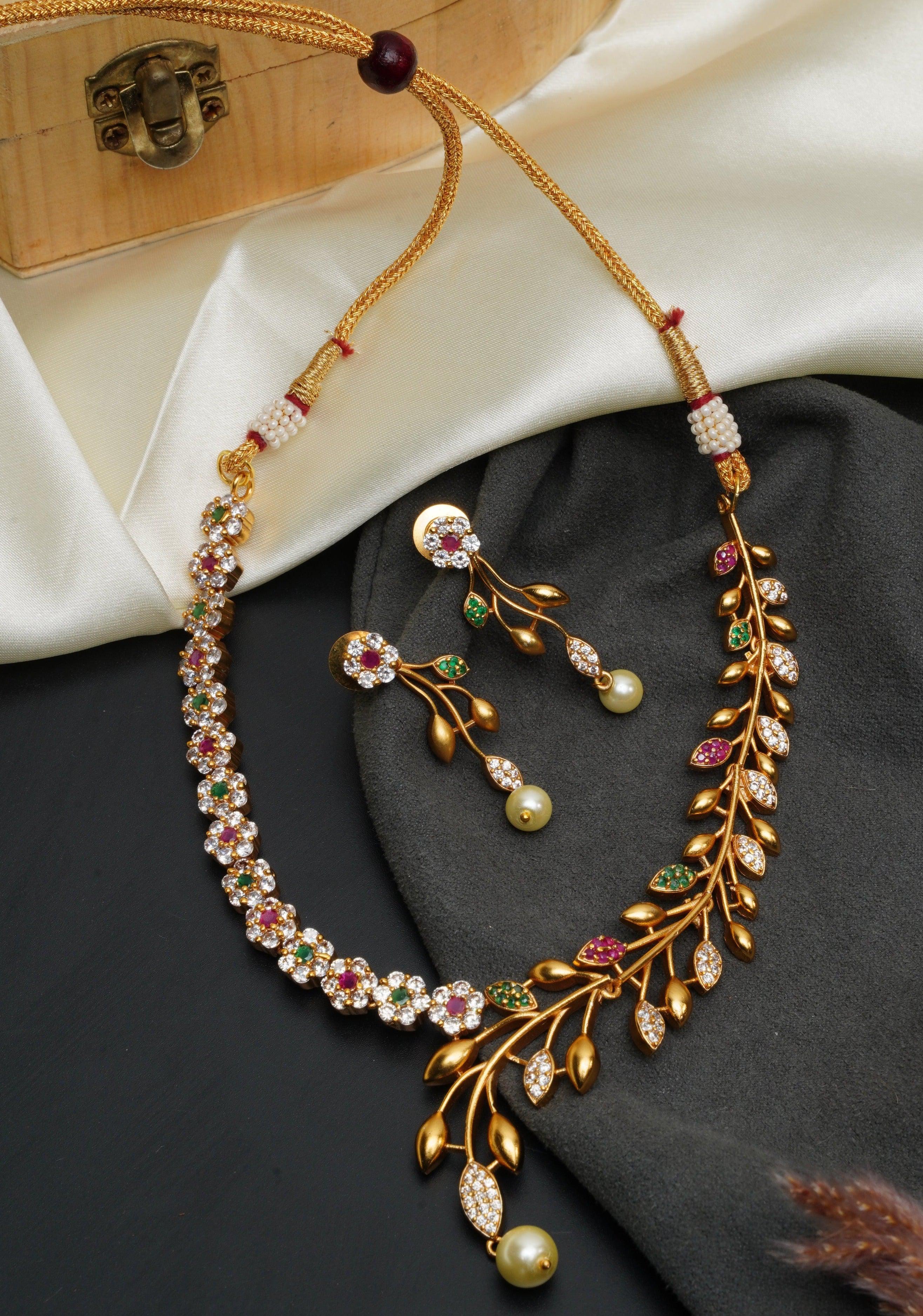 Premium Polish Multicolor zercon stone short necklace set 6431N