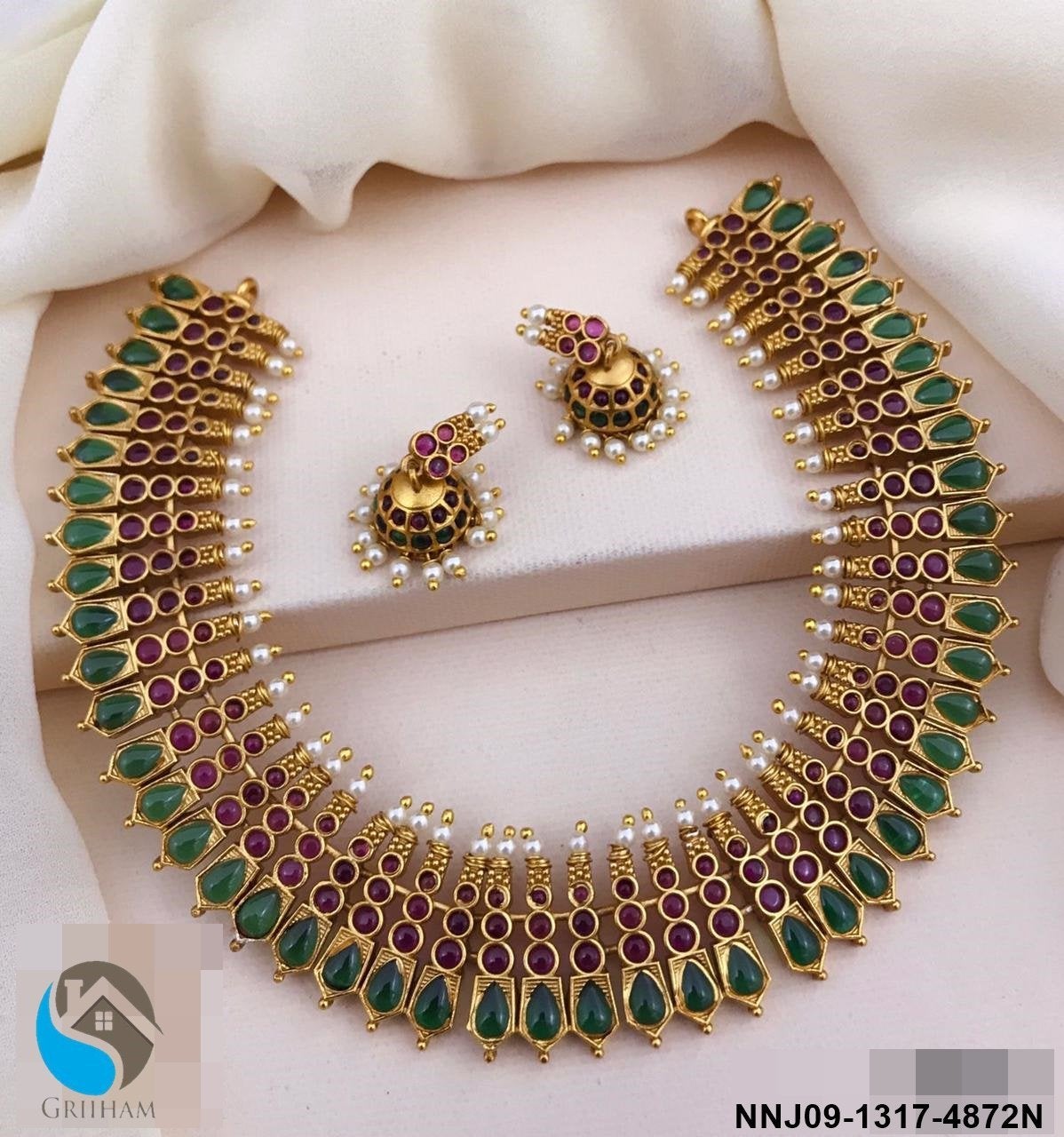 Premium Quality 4 line AD stone studded designer short Necklace set 4872N