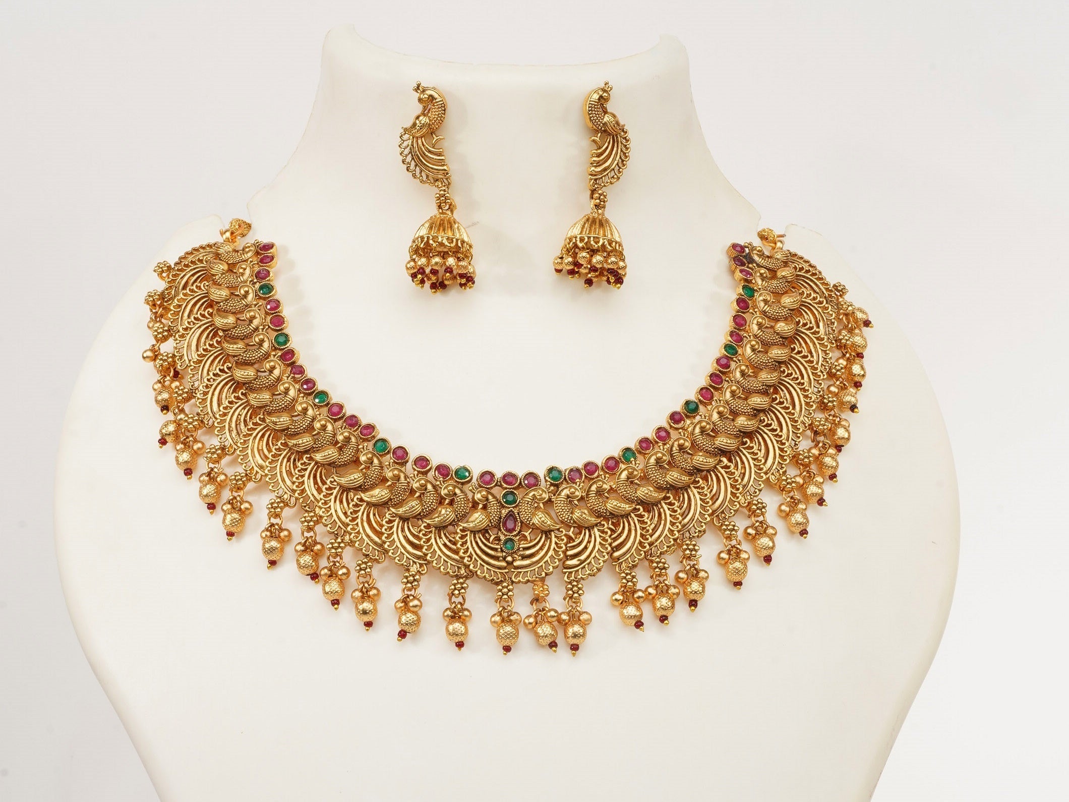 Premium Quality Brass Based Heavy Look Peacock Necklace Set 9254N