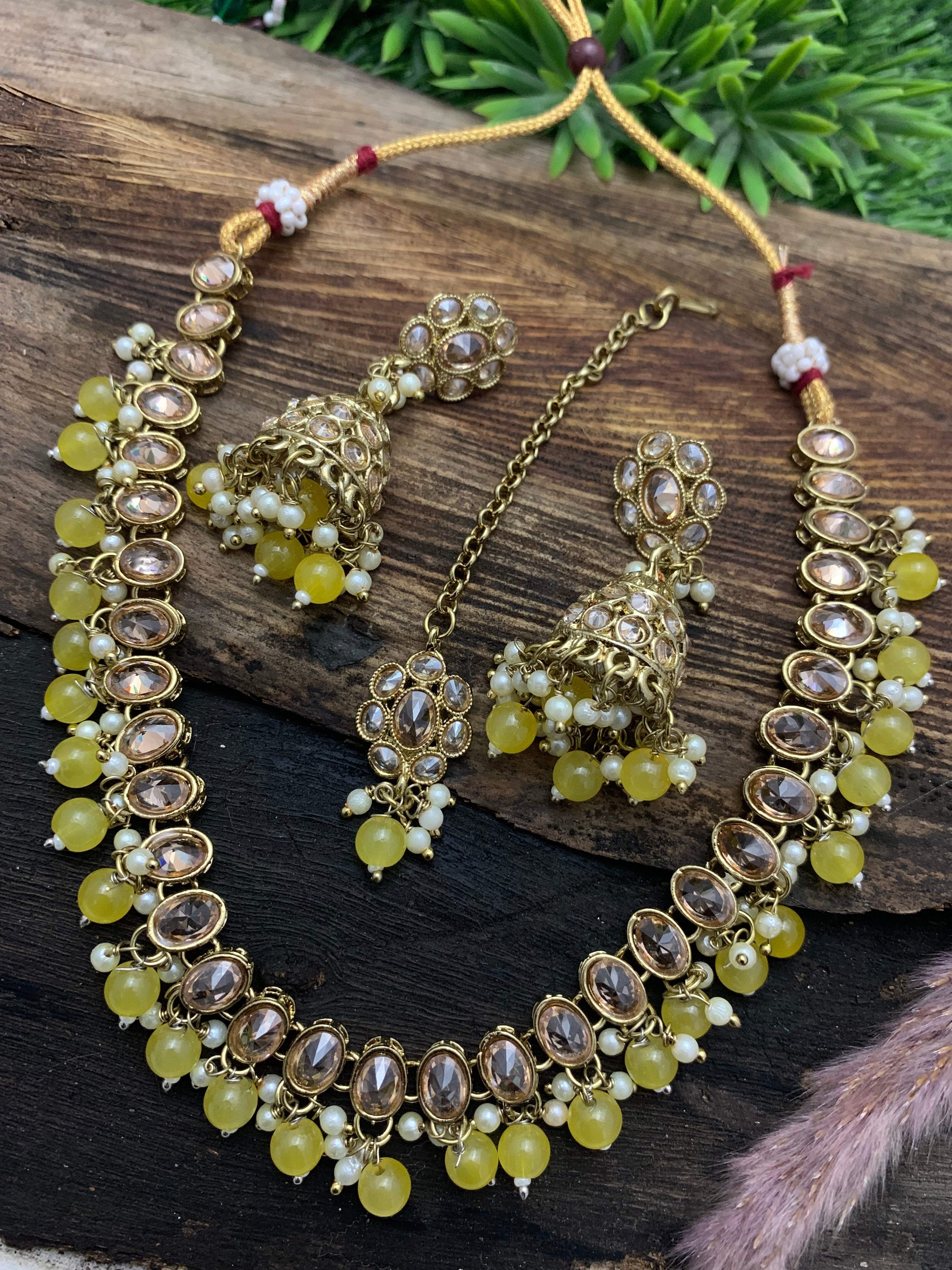 Premium Quality Gold finish Multicolor stone with kundan Necklace set