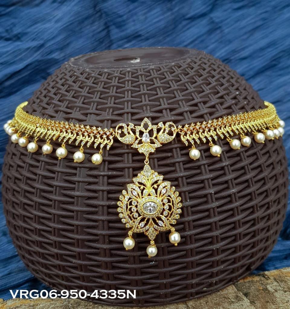 Premium Quality High Gold finish Free Size Real AD Stone Multicolour Peacock Vodiannam/Waist belt/Kamar bandh VRG06-950-4335N