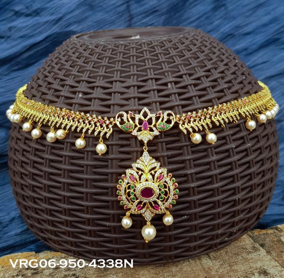 Premium Quality High Gold finish Free Size Real AD Stone Multicolour Vodiannam/Waist belt/Kamar bandh VRG06-950-4338N