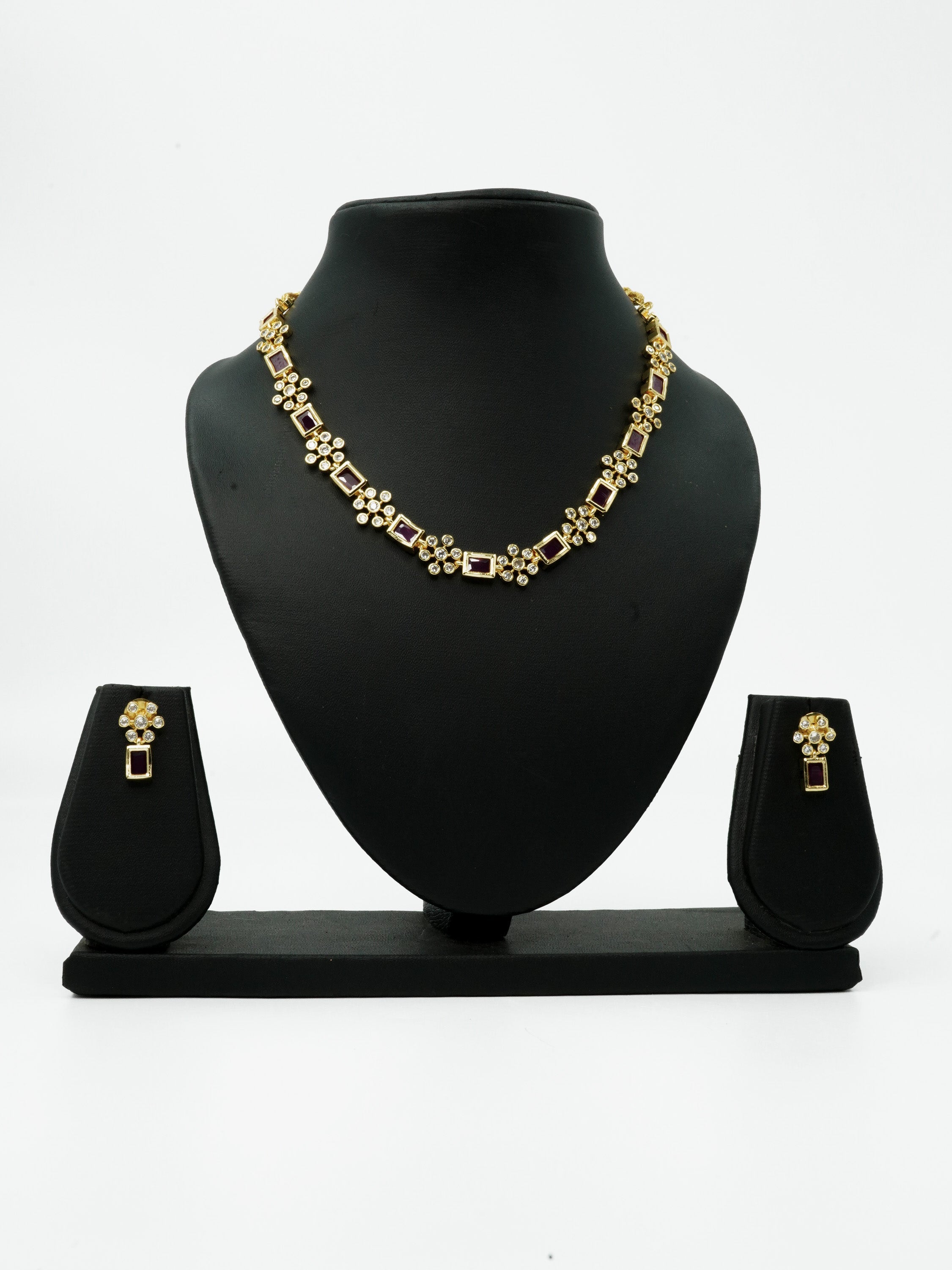 Premium Quality Micro Gold finish Diamond Like Design Necklace set with High Quality AD Stones 9523N