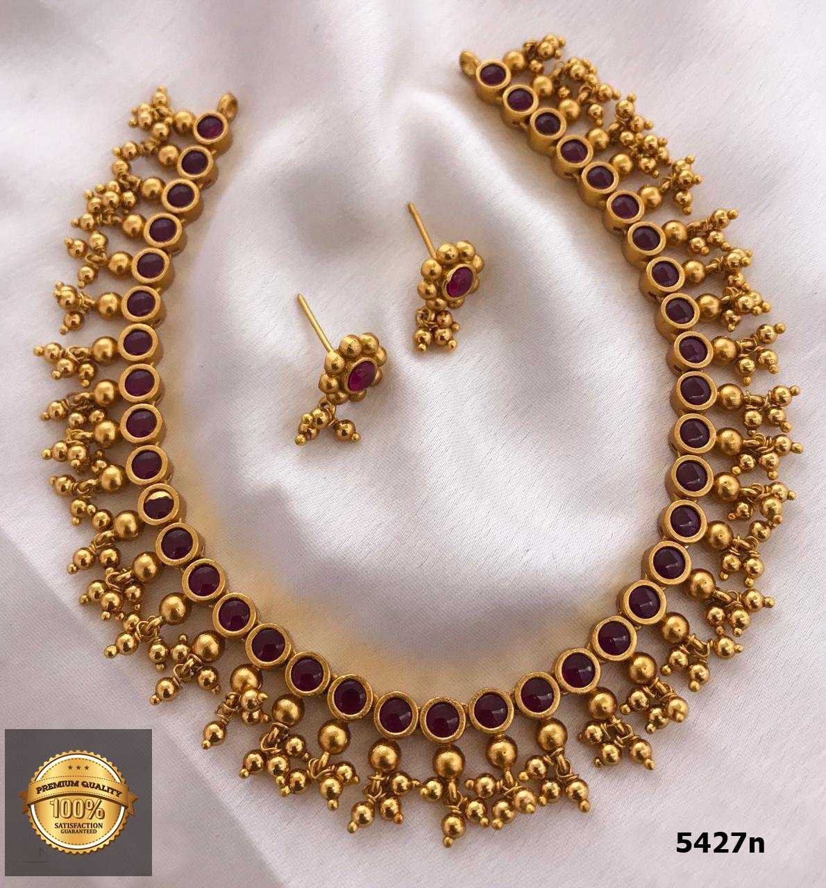 Premium Quality Micro Gold finish Necklace set with Ruby Red AD Stones 5427N