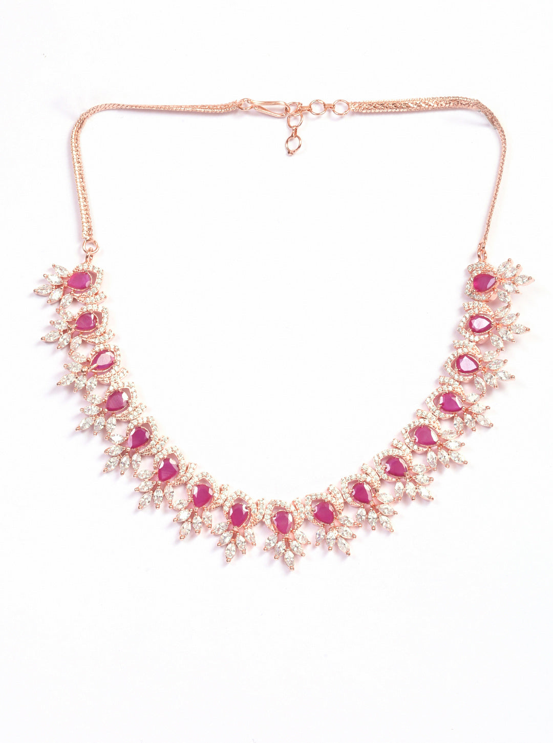 Premium Rose Gold Plated with sparkling Red and White CZ stones designer Necklace Set 8931N
