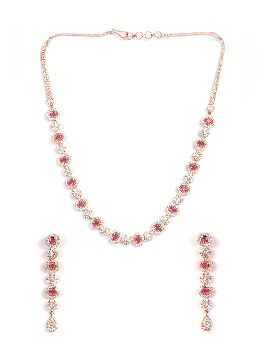 Premium Rose Gold Plated with sparkling Red and White CZ stones designer Necklace Set 8945N