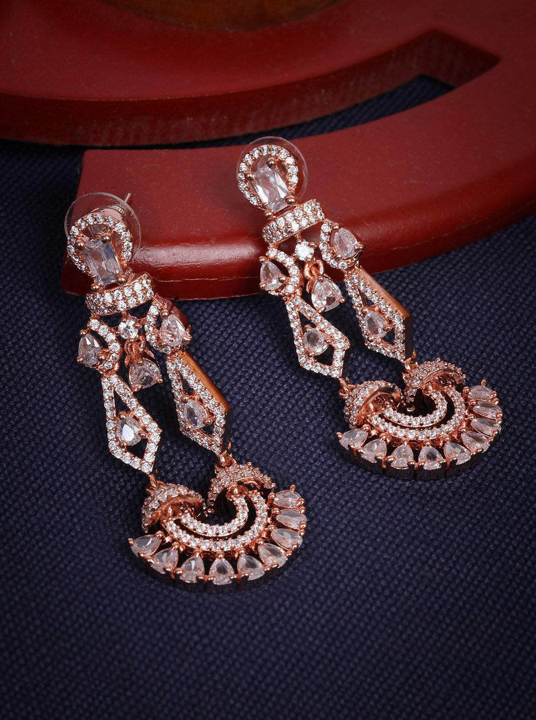 Premium Rose Gold Plated with sparkling White CZ stones Jhumka / Earrings 8953N