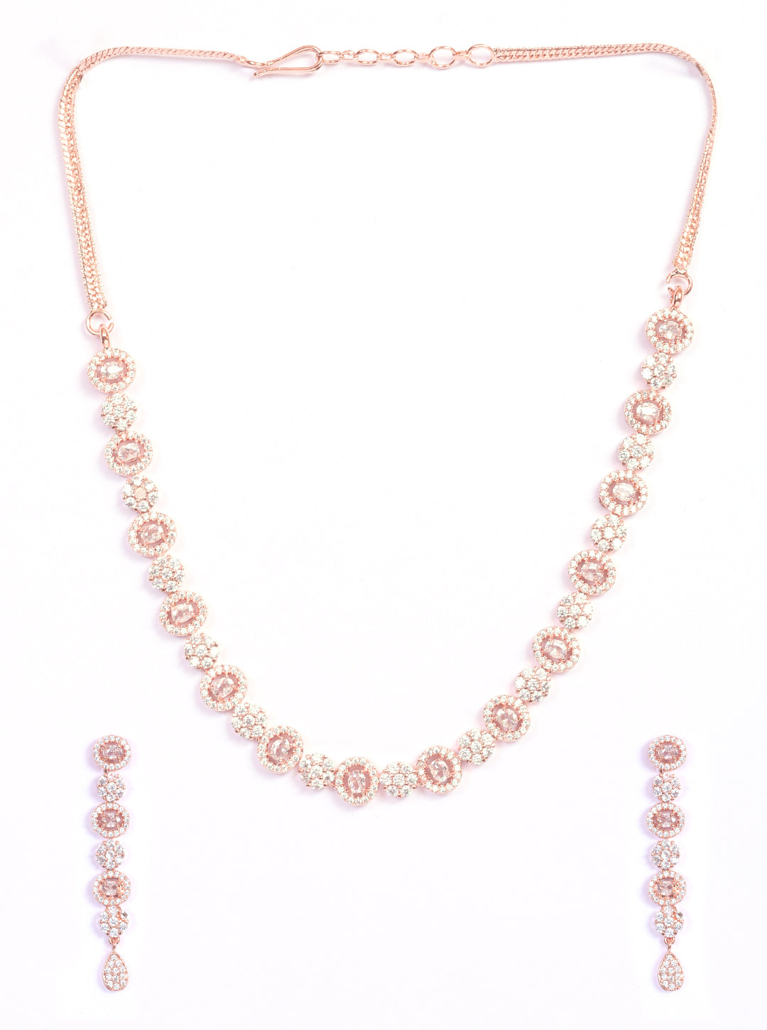 Premium Rose Gold Plated with sparkling White CZ stones designer Necklace Set 8949N