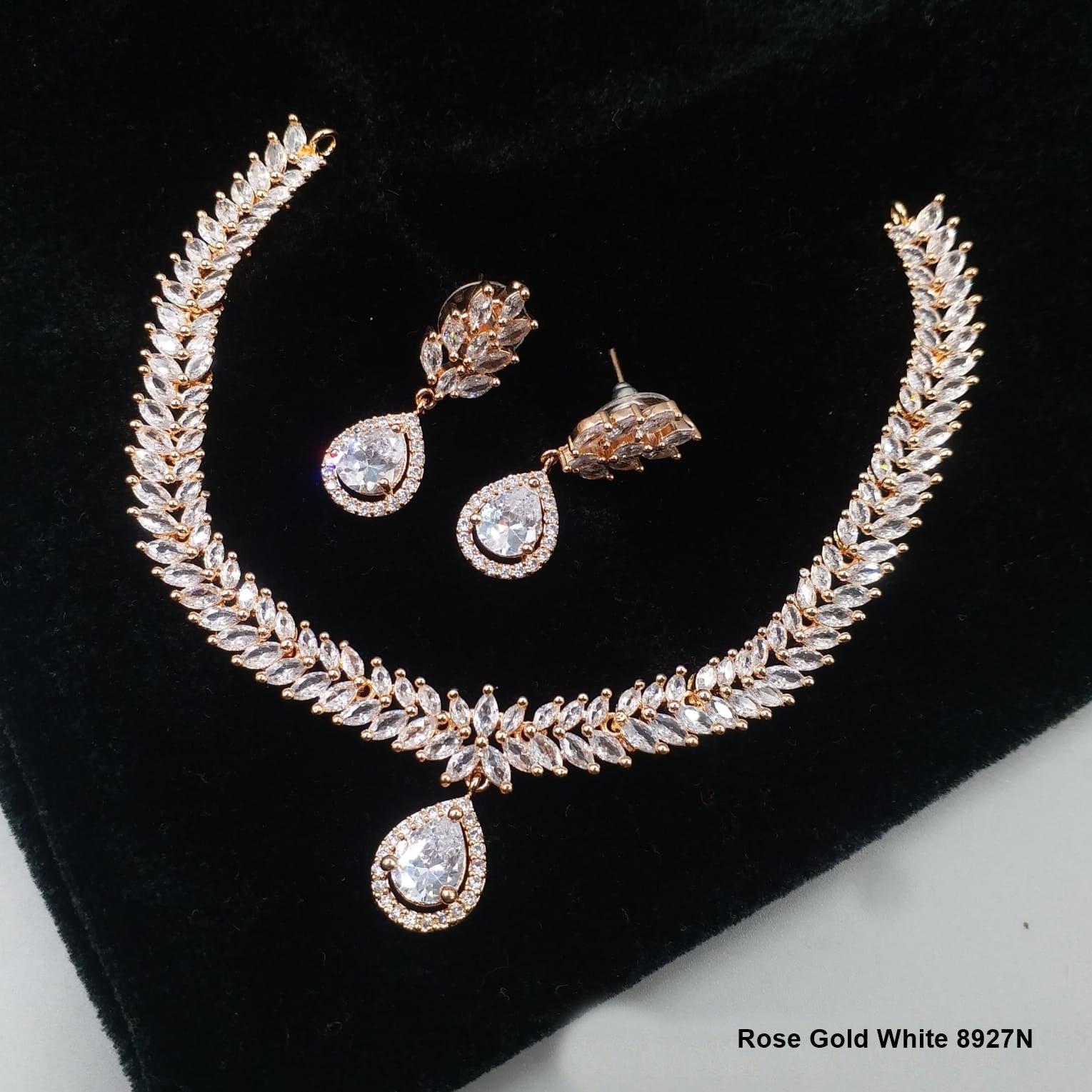 Premium Rose Gold Plated with sparkling white CZ stones Necklace Set 8927N-Necklace Set-Griiham-Griiham