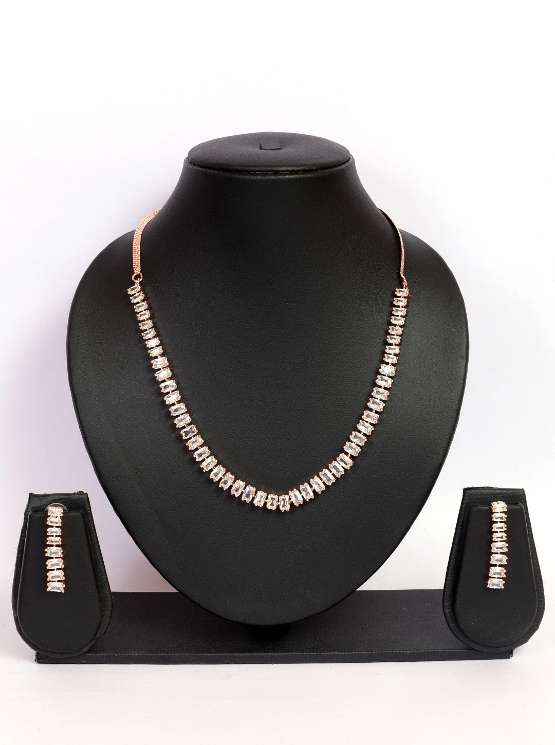 Premium Rose Gold Plated with sparkling white CZ stones Solitaire design Necklace Set 8930N