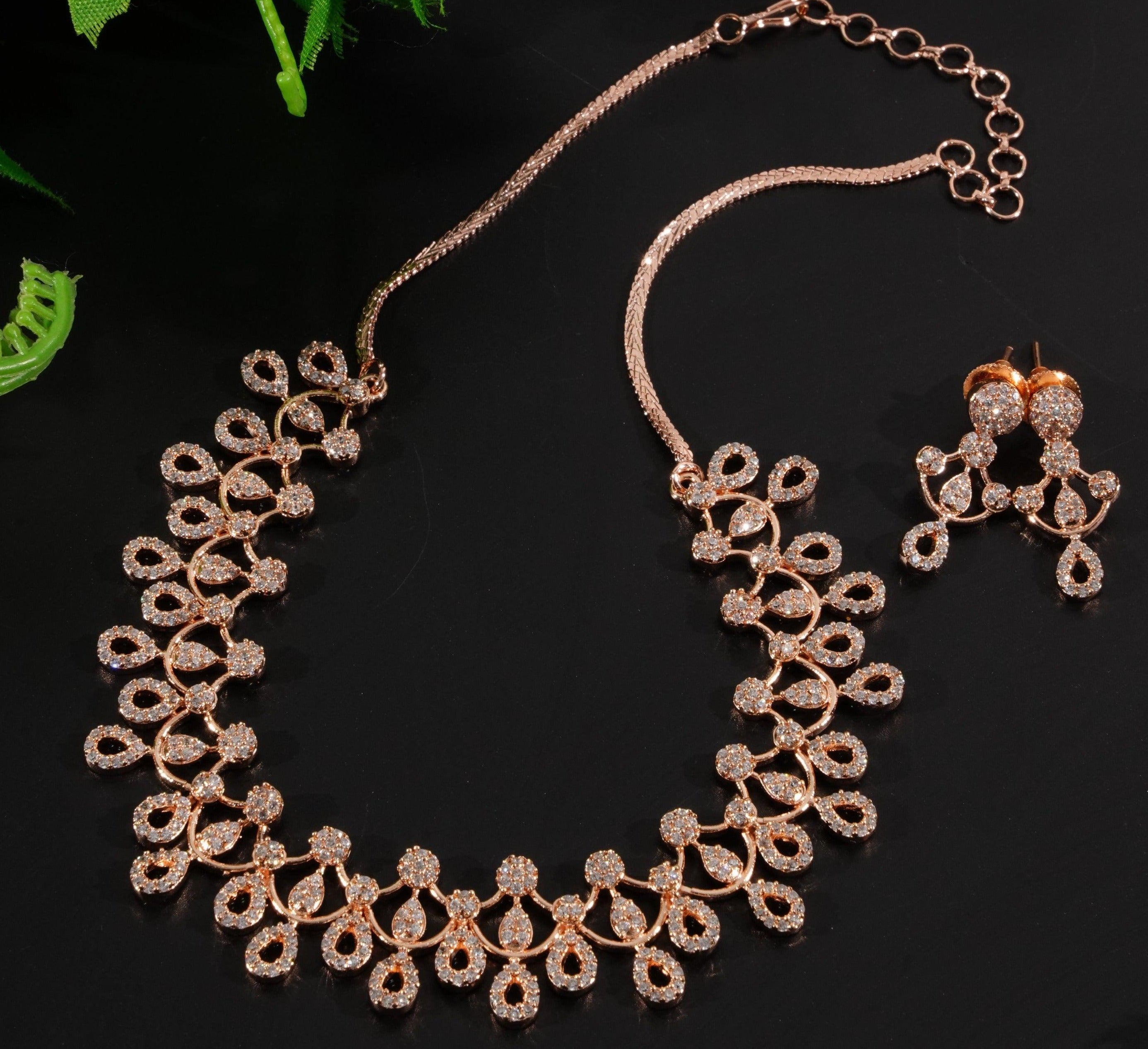 Premium Sayara Collection CZ Stone Diamond design Necklace Set 8738N