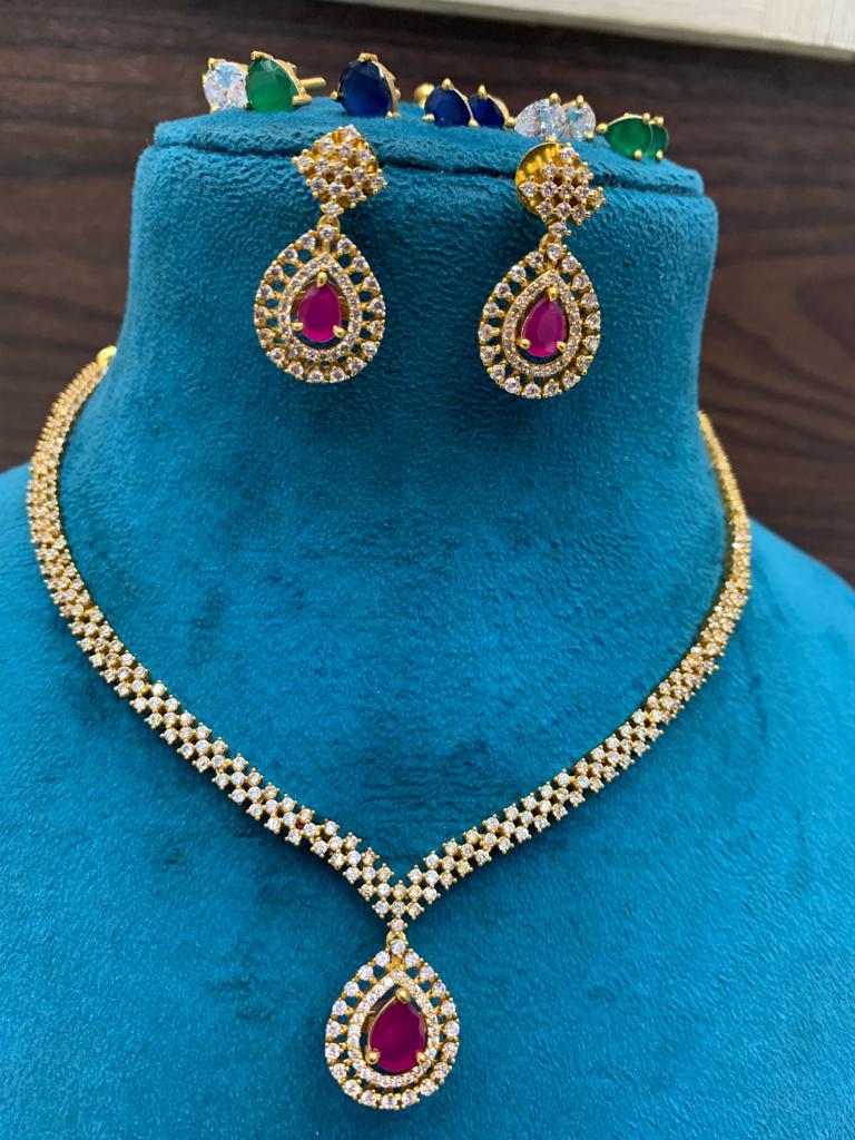 Premium Sayara Collection Designer Interchangeable CZ Stone Necklace Set 12444N