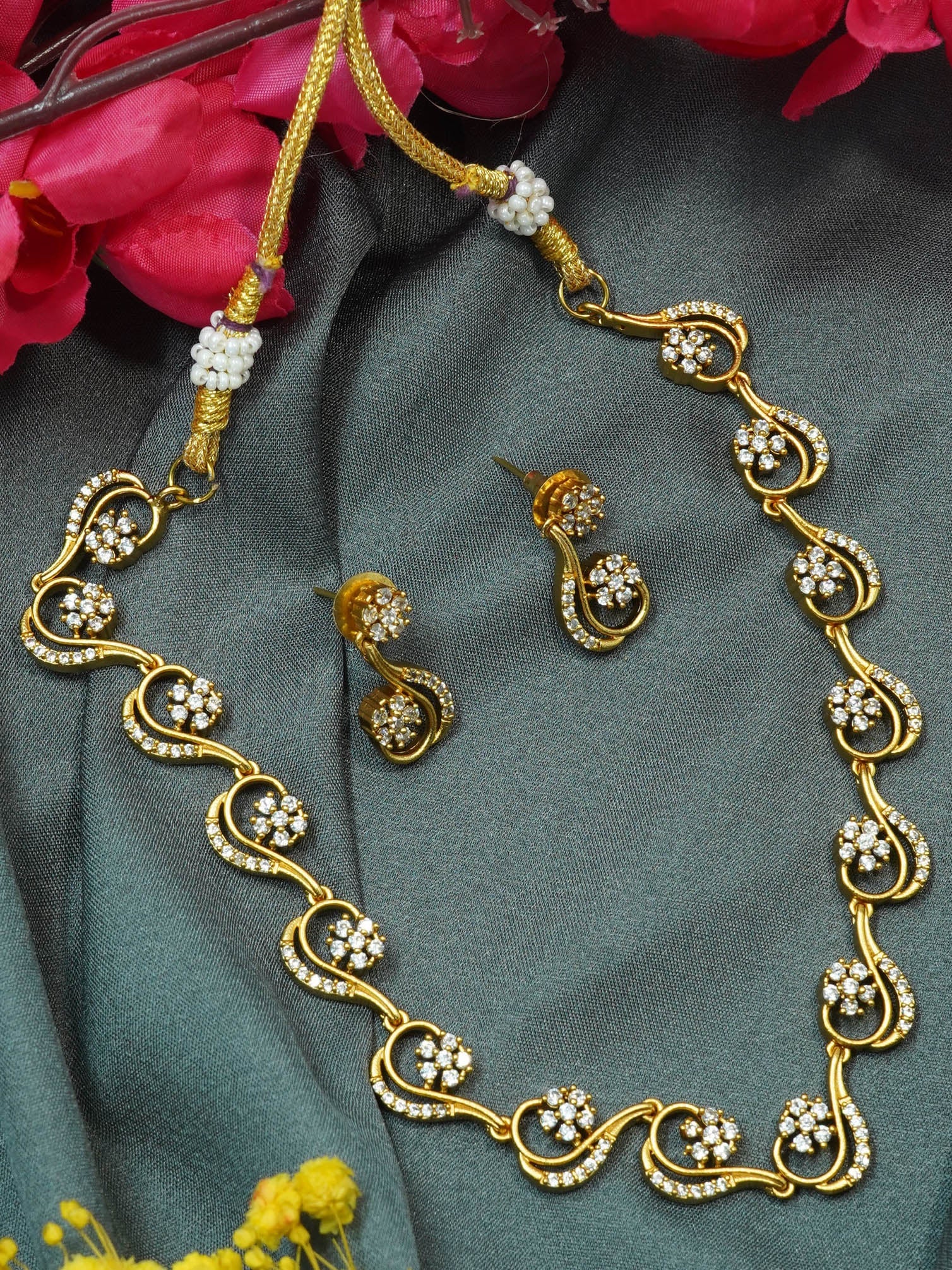 Premium Sayara Collection Diamond Like Necklace set with Multi Colour Stones 10371N