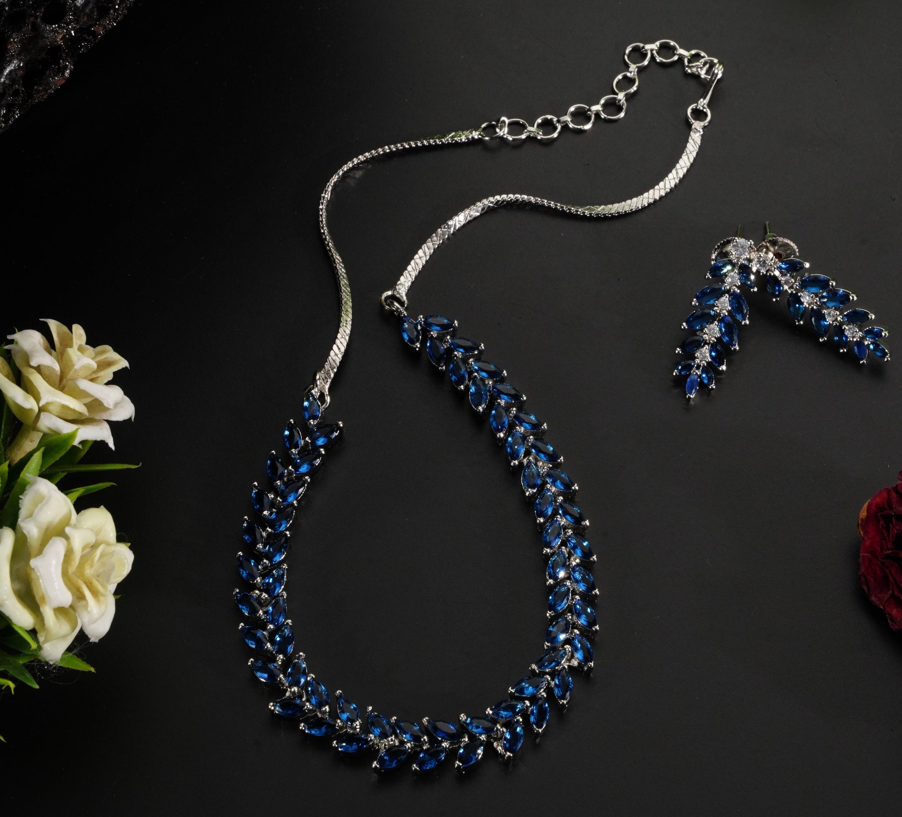 Premium Sayara Collection Necklace with Blue Pear Shaped CZ Stone Set 8745N