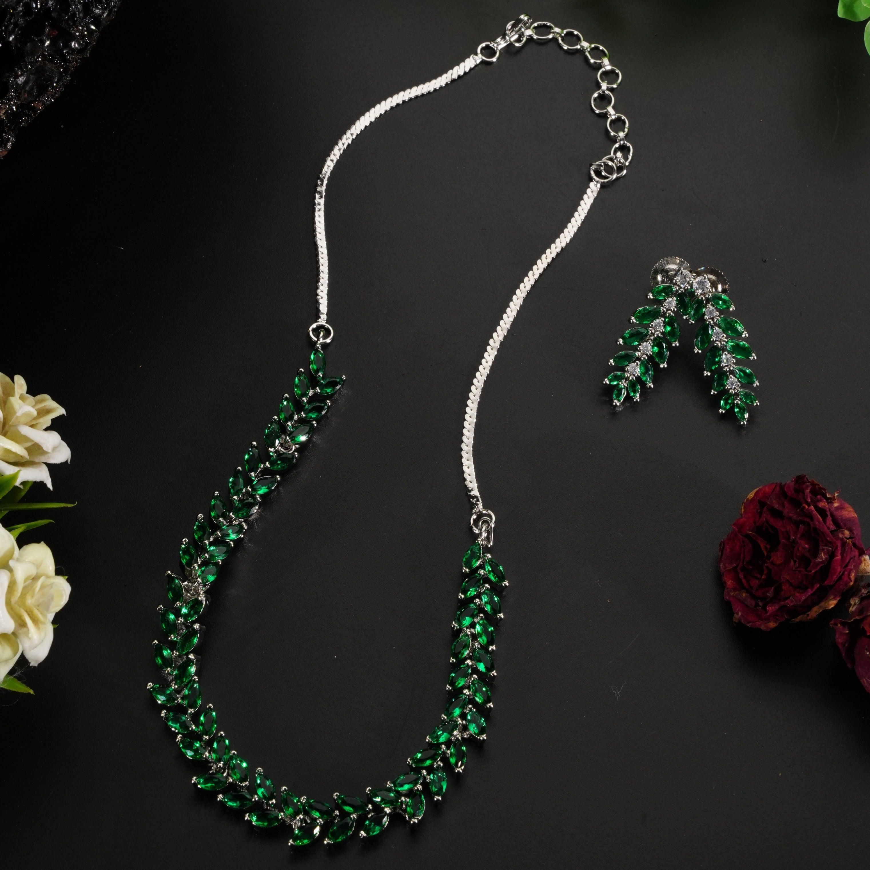 Premium Sayara Collection Necklace with Green Pear Shaped CZ Stone Set 8747N-Necklace Set-season end sale item-Griiham