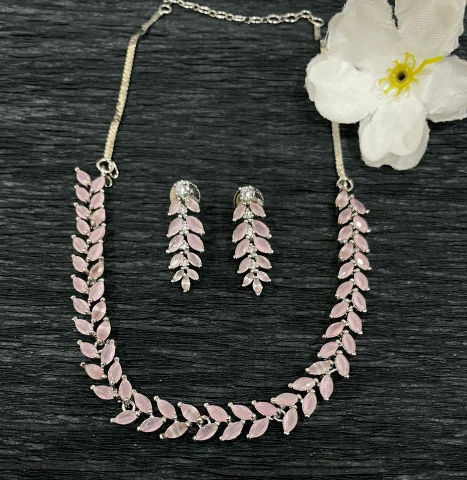Premium Sayara Collection Pear Shape Necklace Set with Pink CZ Stones 8743N-Necklace Set-season end sale item-Griiham