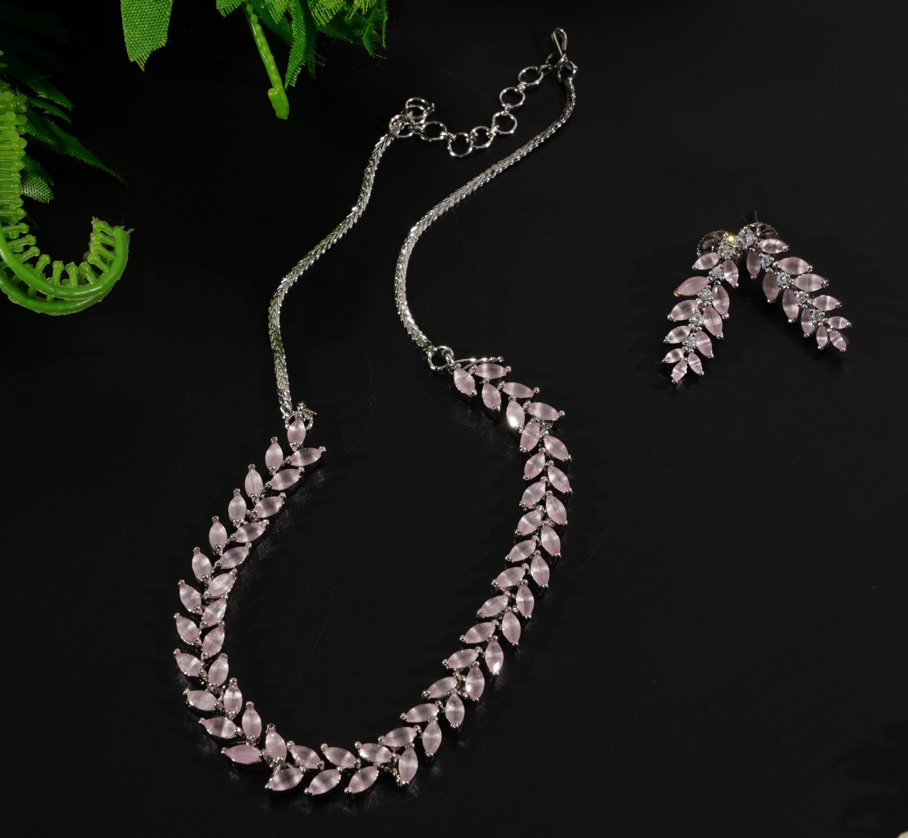 Premium Sayara Collection Pear Shape Necklace Set with Pink CZ Stones 8743N