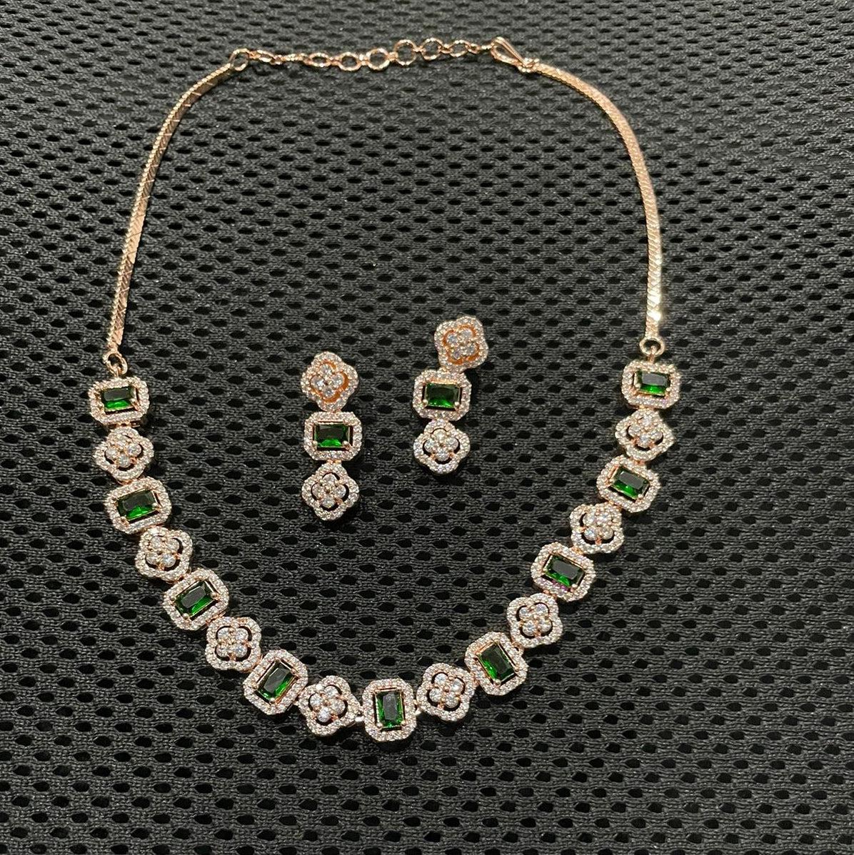 Premium Sayara Collection Rose Gold Plated Necklace set with Top quality CZ Stones 8816N-Necklace Set-season end sale item-Griiham