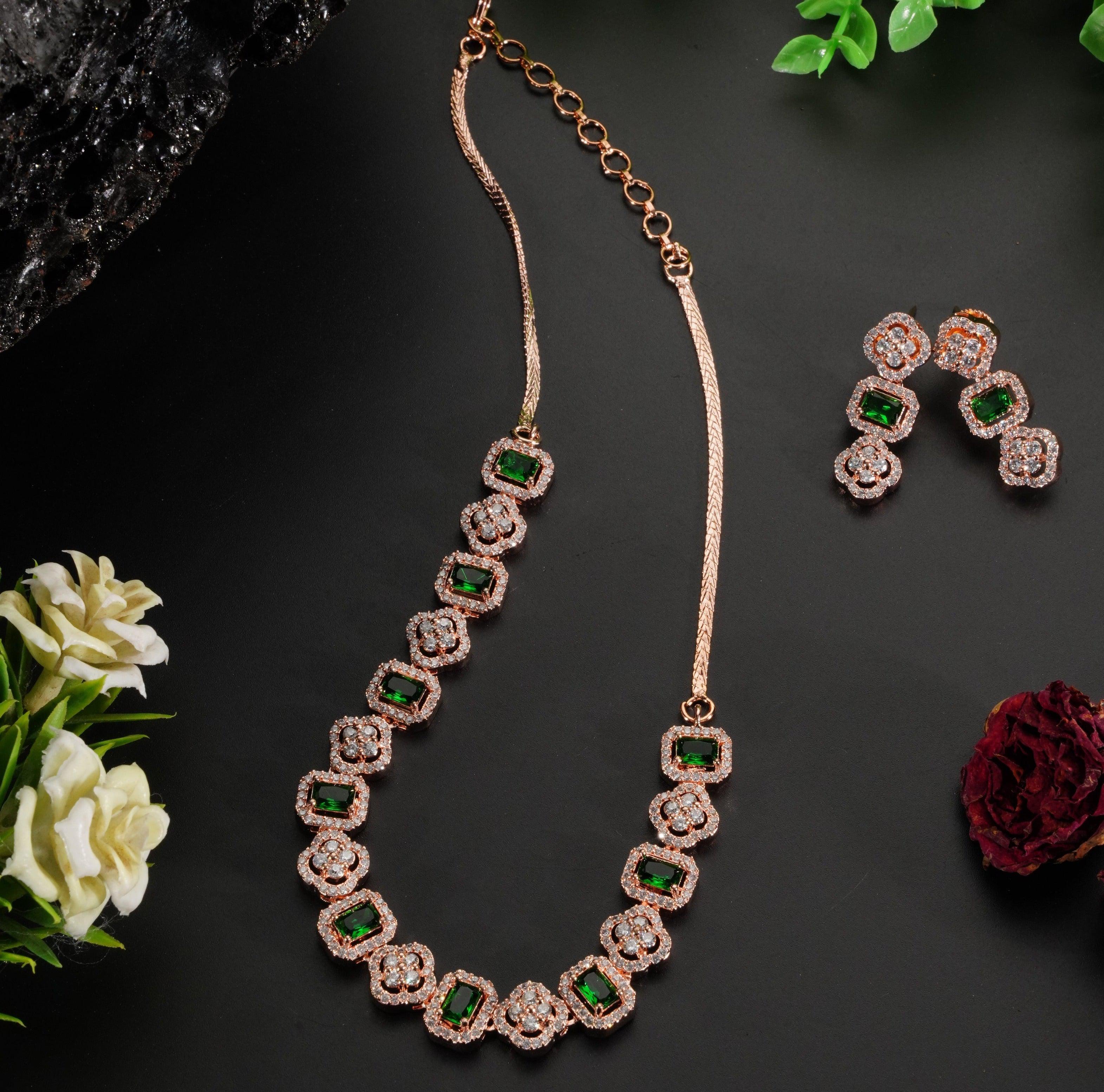 Premium Sayara Collection Rose Gold Plated Necklace set with Top quality CZ Stones 8816N