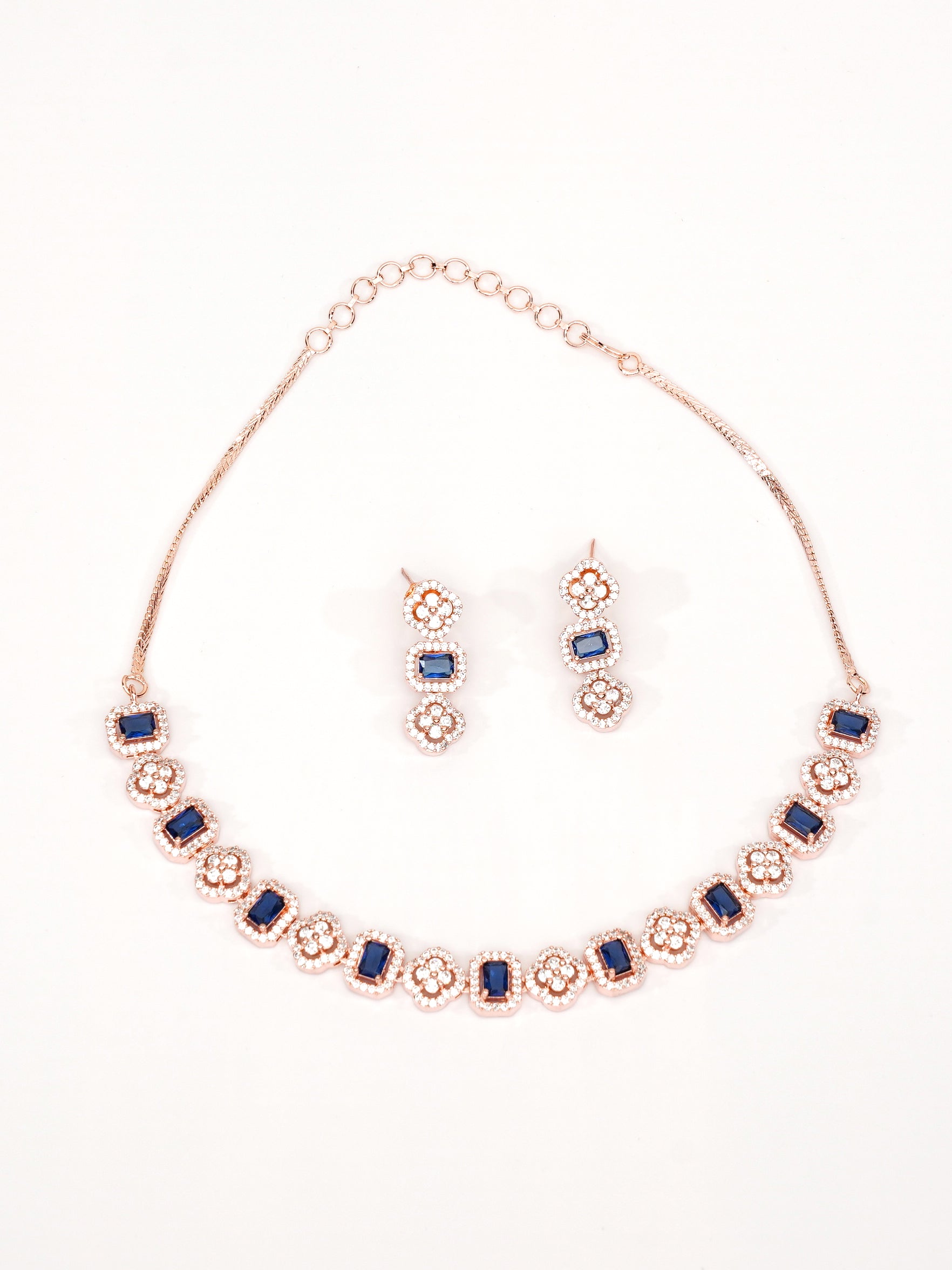 Premium Sayara Collection White Gold Plated Necklace set with Top quality Blue CZ Stone 8815N