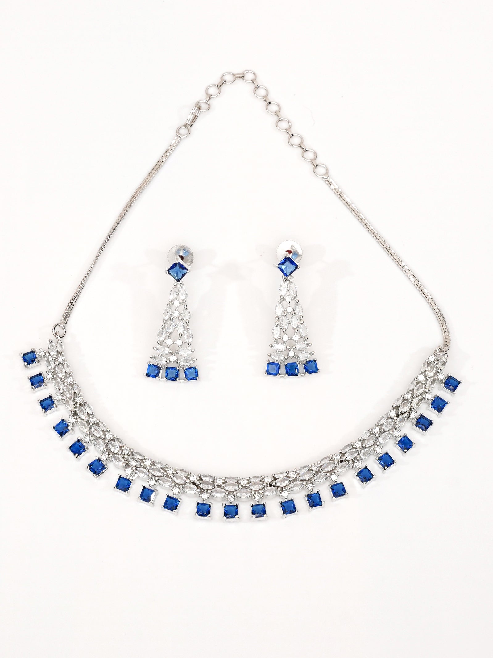 Premium Sayara Collection White Gold Plated Necklace set with best quality blue CZ Stone 8812N