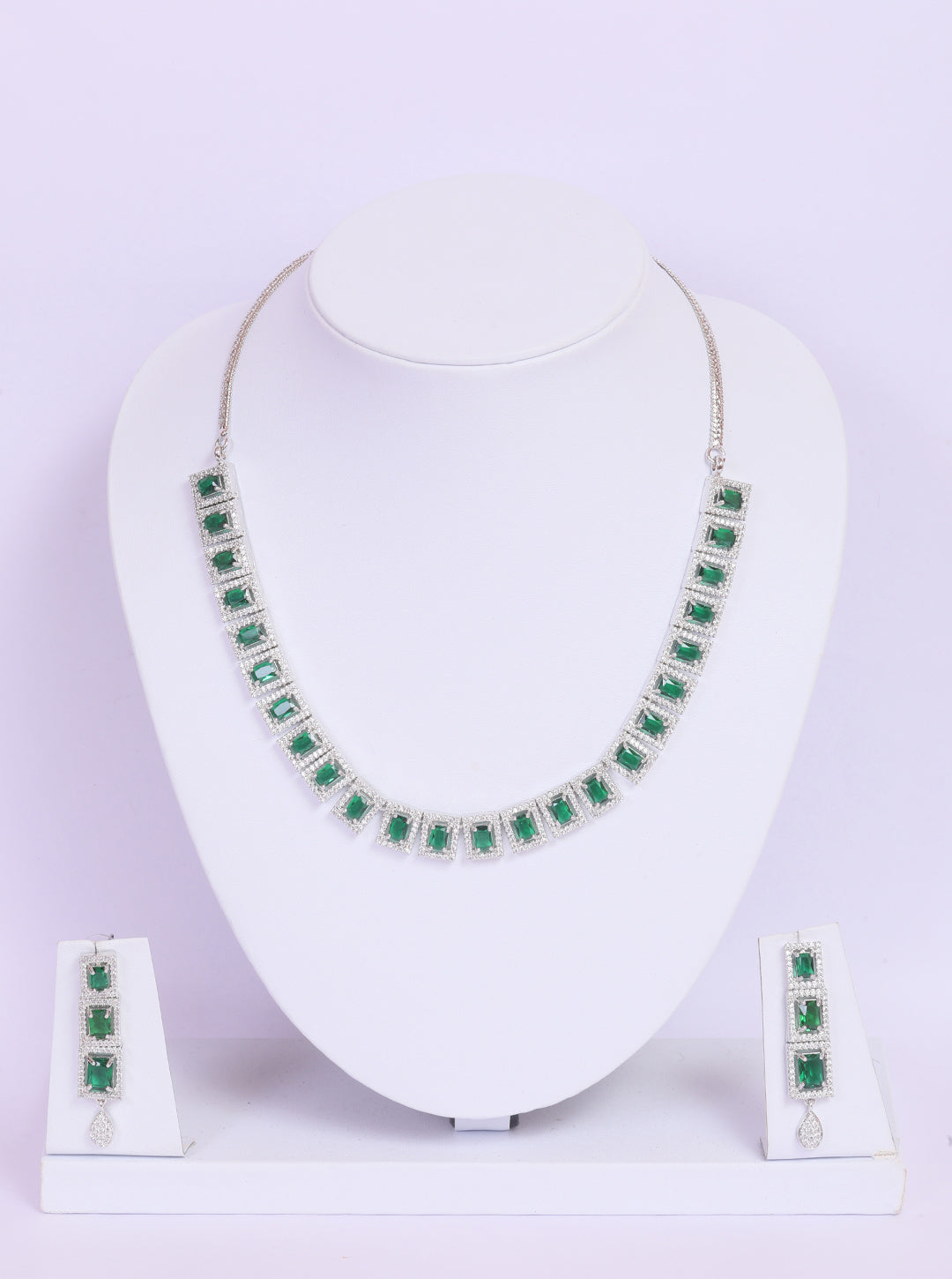 Premium White Gold Plated with sparkling Green White CZ stones Designer Necklace Set 8935N