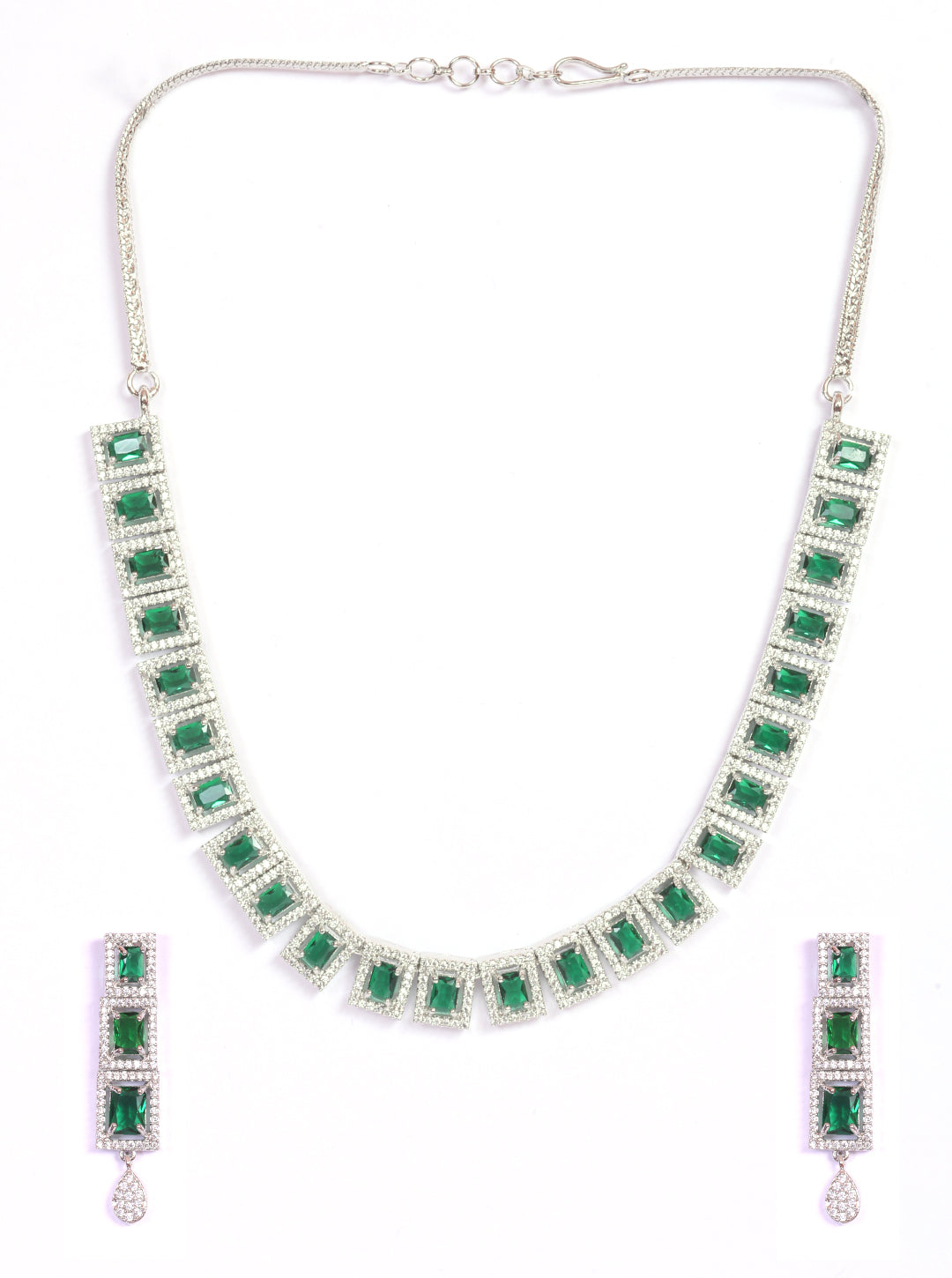 Premium White Gold Plated with sparkling Green White CZ stones Designer Necklace Set 8935N