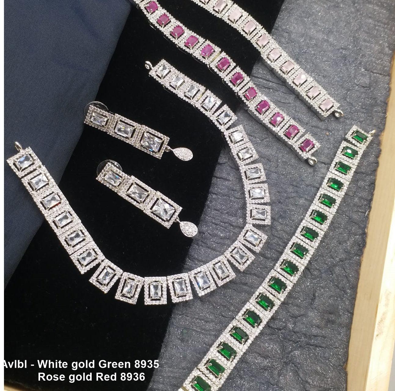 Premium White Gold Plated with sparkling Green White CZ stones Designer Necklace Set 8935N-Necklace Set-Griiham-Griiham
